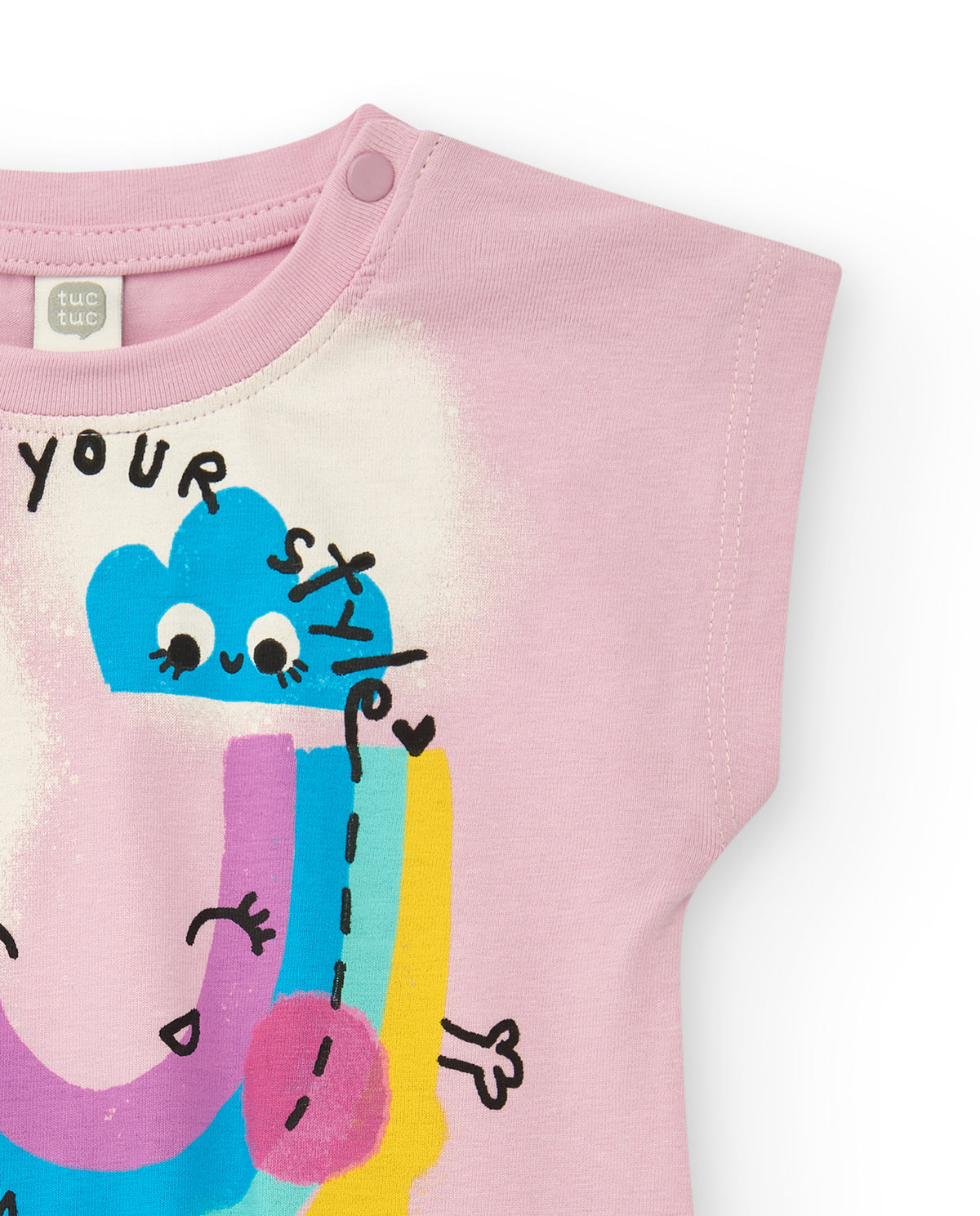 Camiseta para niña en rosa con manga caída y cintura elástica