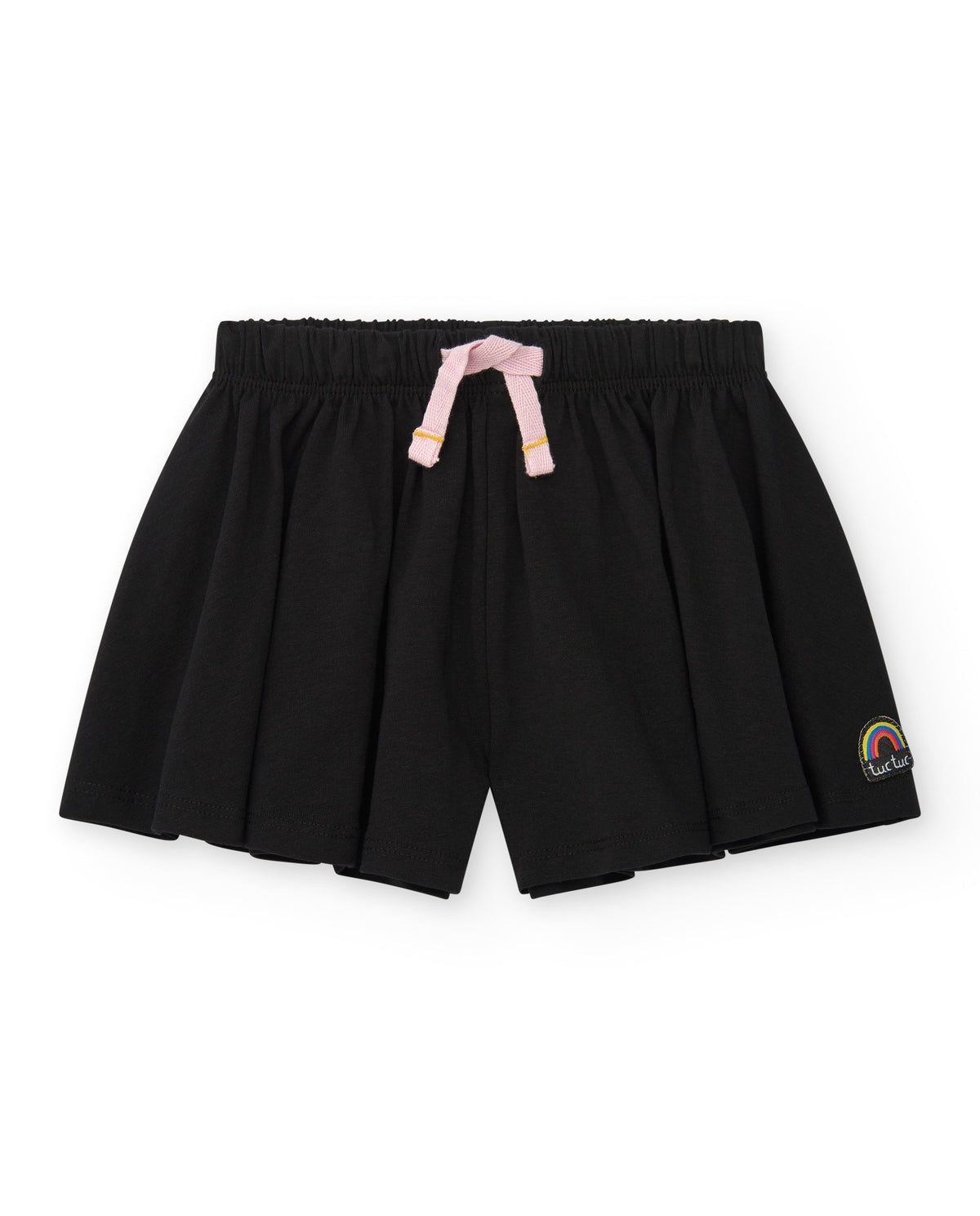 Conjunto para niña con blusa rosa y short negro plisado