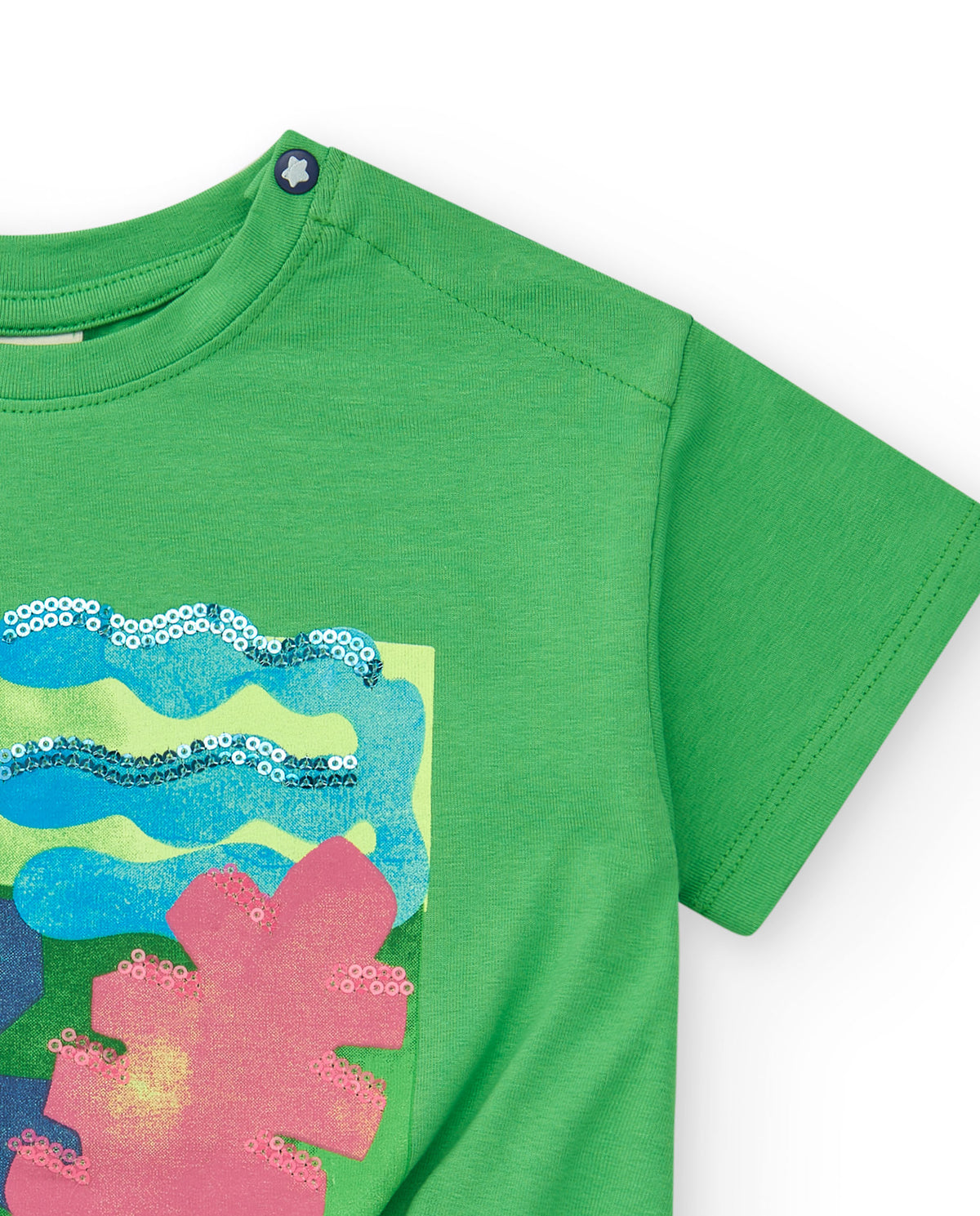Camiseta para niña en verde con estampado y nudo decorativo