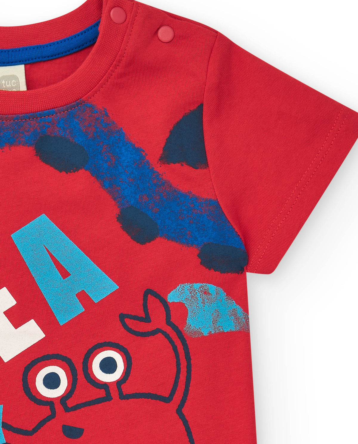 Camiseta de punto para niño en rojo con estampado de cangrejo