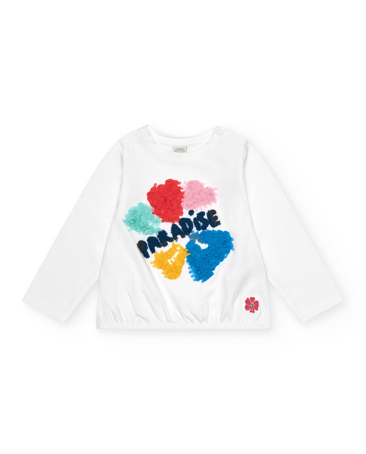Camiseta de manga larga para niña en blanco con apliques