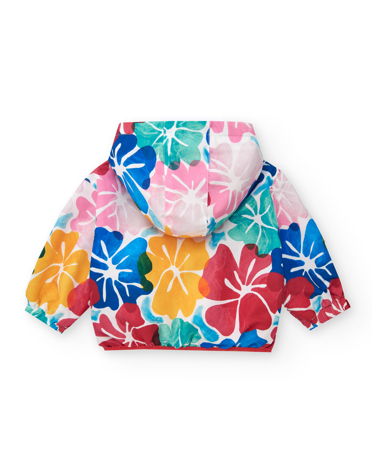 Cortavientos para niña con estampado floral multicolor y capucha