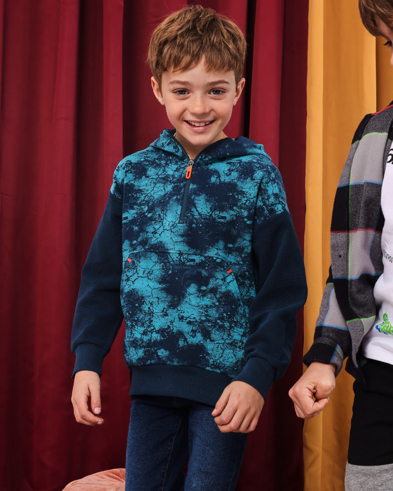 Sudadera felpa con capucha para niño en azul con estampado