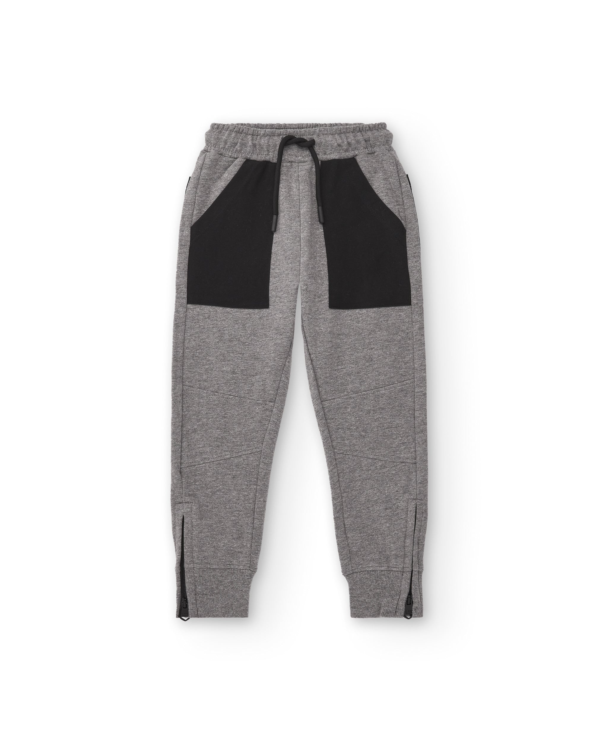 Pantalón felpa para niño en gris con bolsillos contrastantes