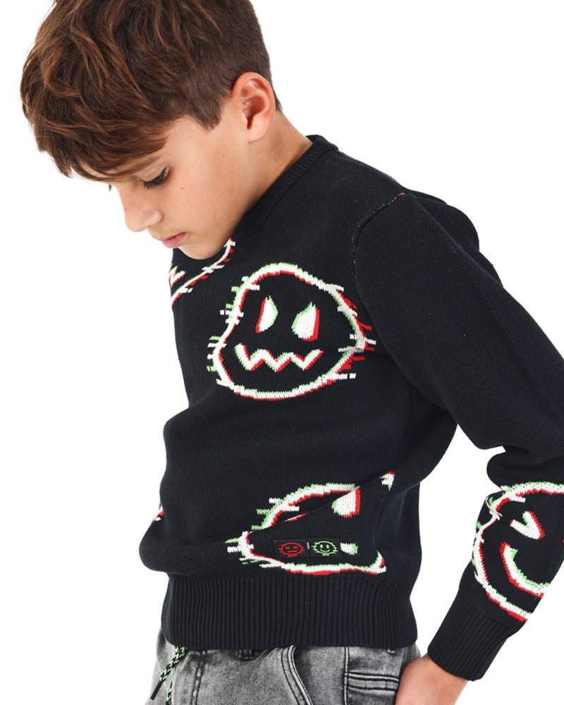 Jersey de punto con estampado de emoticonos para niño colección