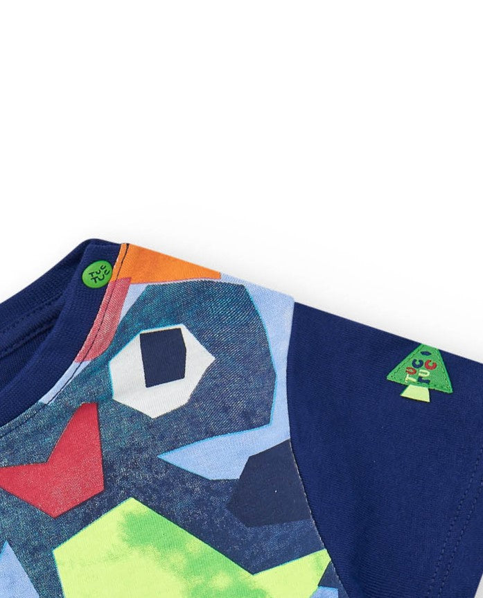 Camiseta para niño en azul con tiburones y peces