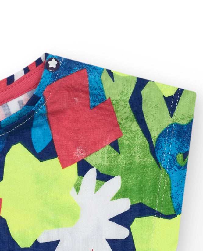Camiseta para niña en azul con estampado floral