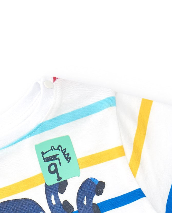 Camiseta para niño en blanco con rayas y estampado de pulpo