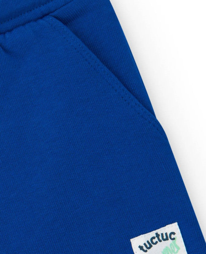 Bermuda para niño en azul con cintura ajustable y parche bordado
