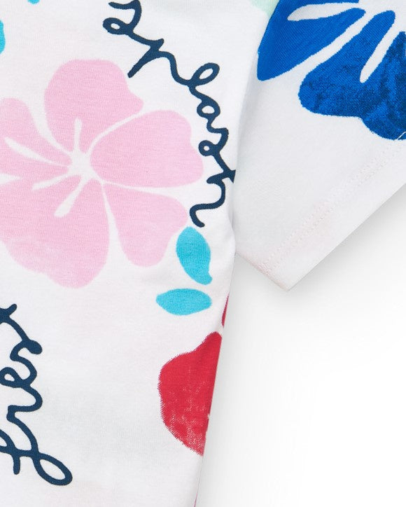 Camiseta para niña en blanco con estampado floral