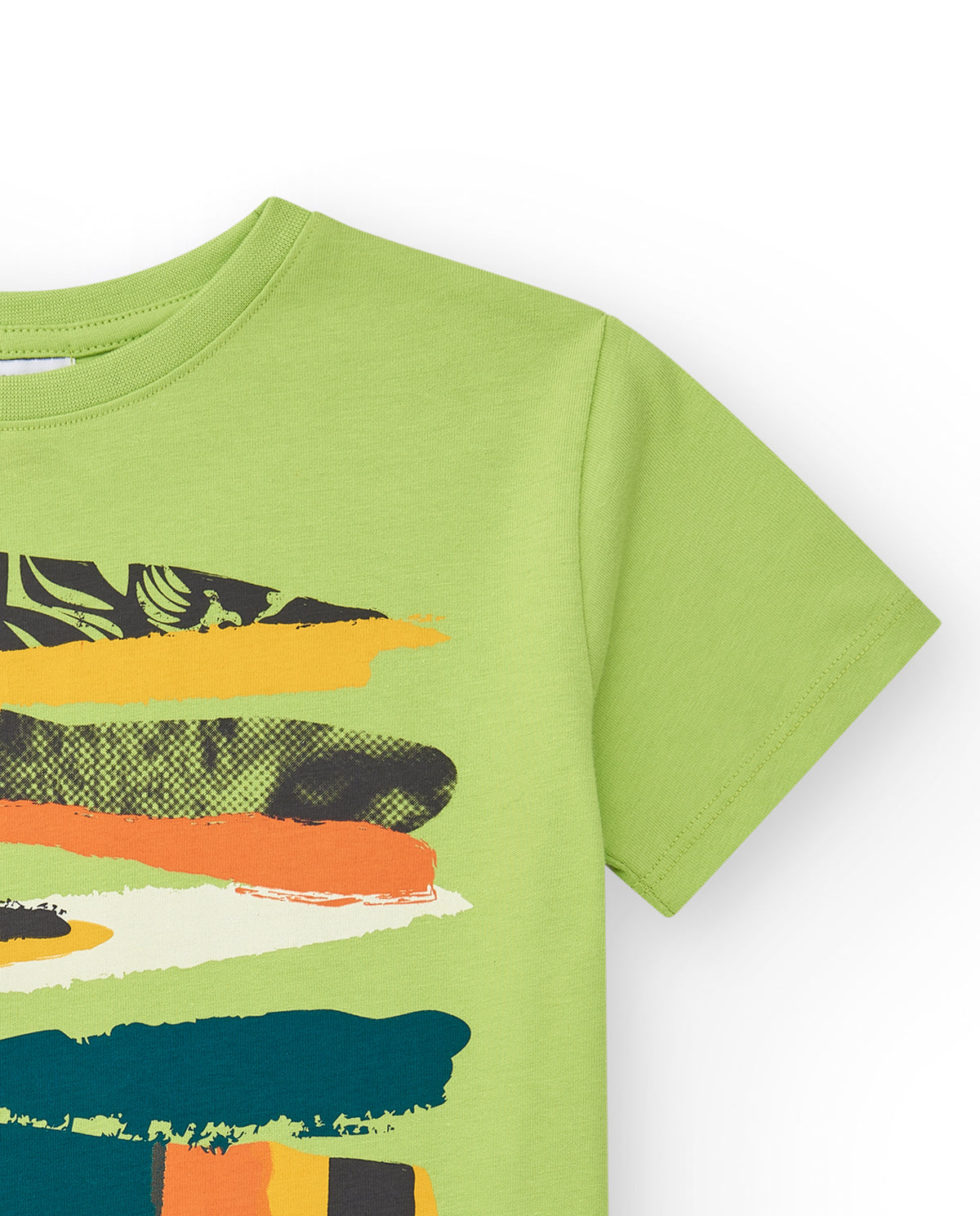 Camiseta para niño en verde con estampado multicolor