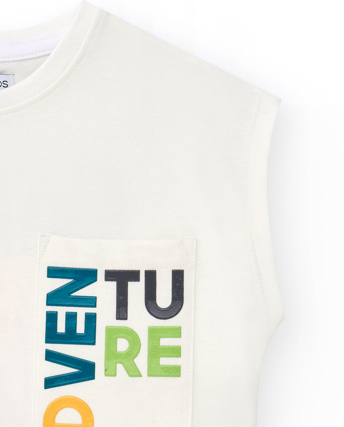 Camiseta sin mangas para niño en blanco con bolsillo delantero