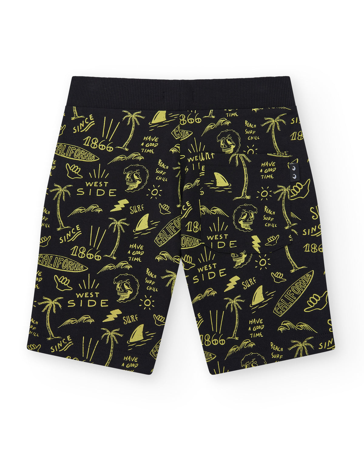 Bermudas para niño en negro con cintura elástica y estampado