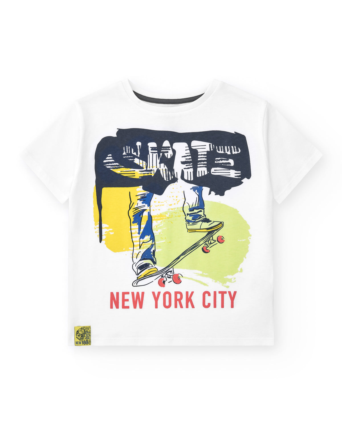 Camiseta para niño en blanco con estampado skate