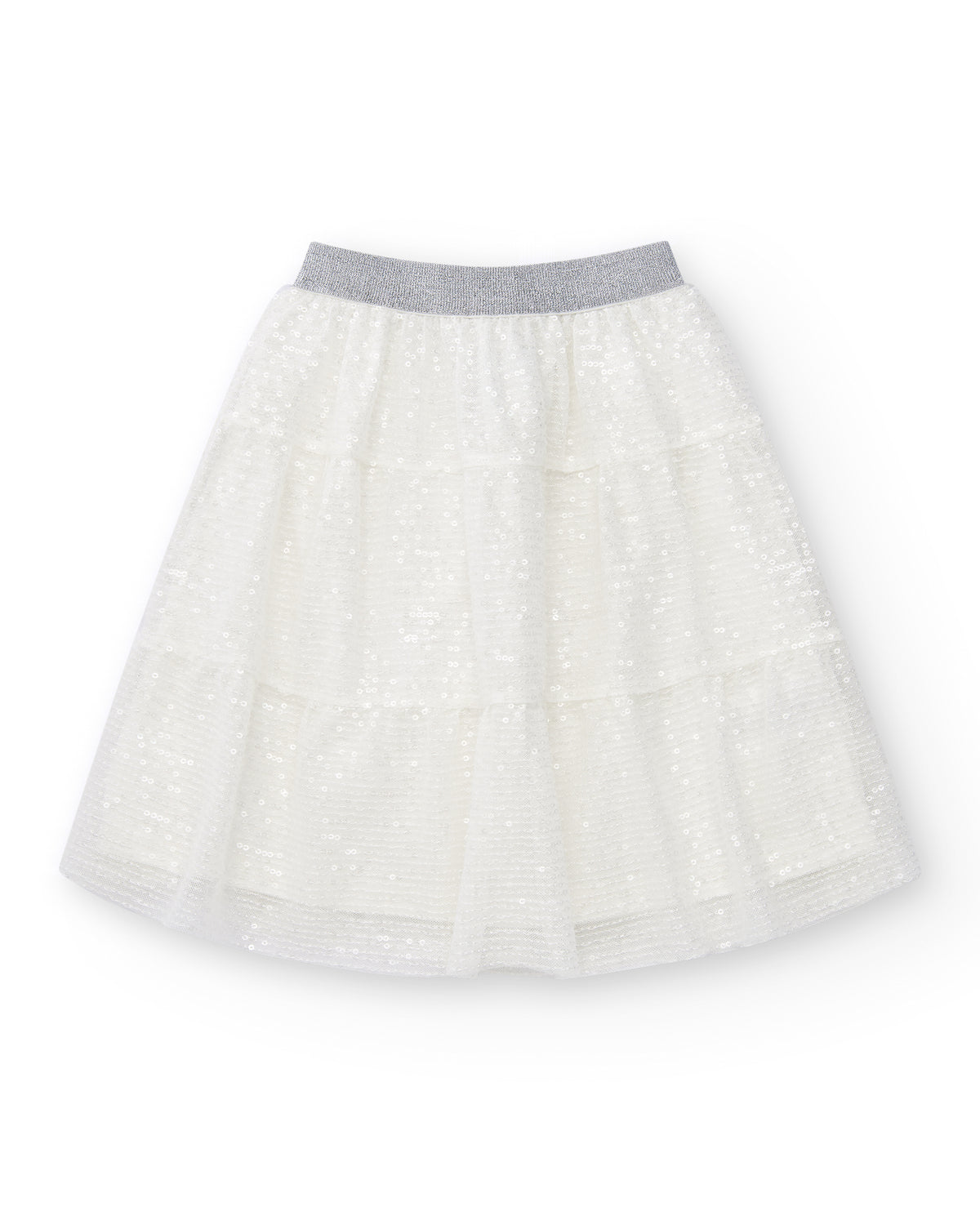 Falda para niña en blanco con lentejuelas y cintura elástica