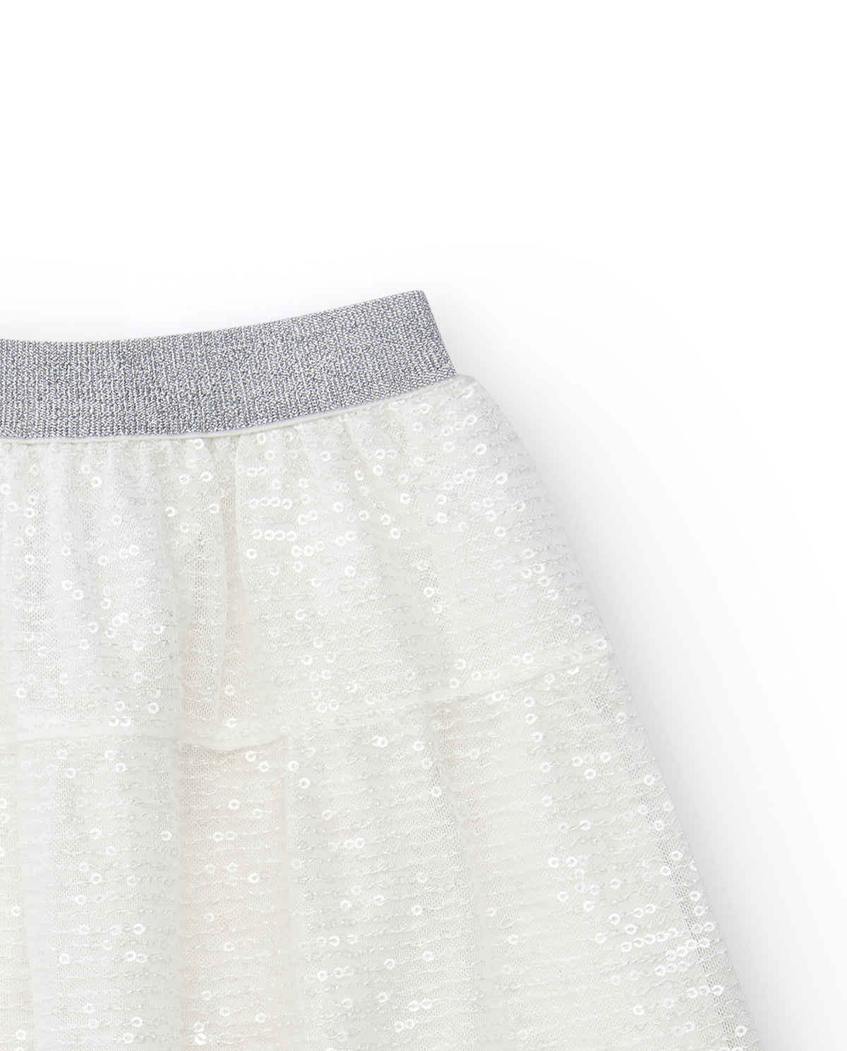 Falda para niña en blanco con lentejuelas y cintura elástica