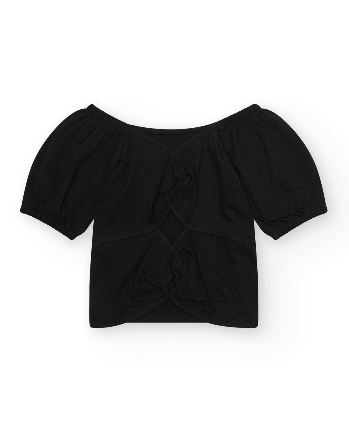 Camiseta de manga corta para niña en negro y mangas abullonadas