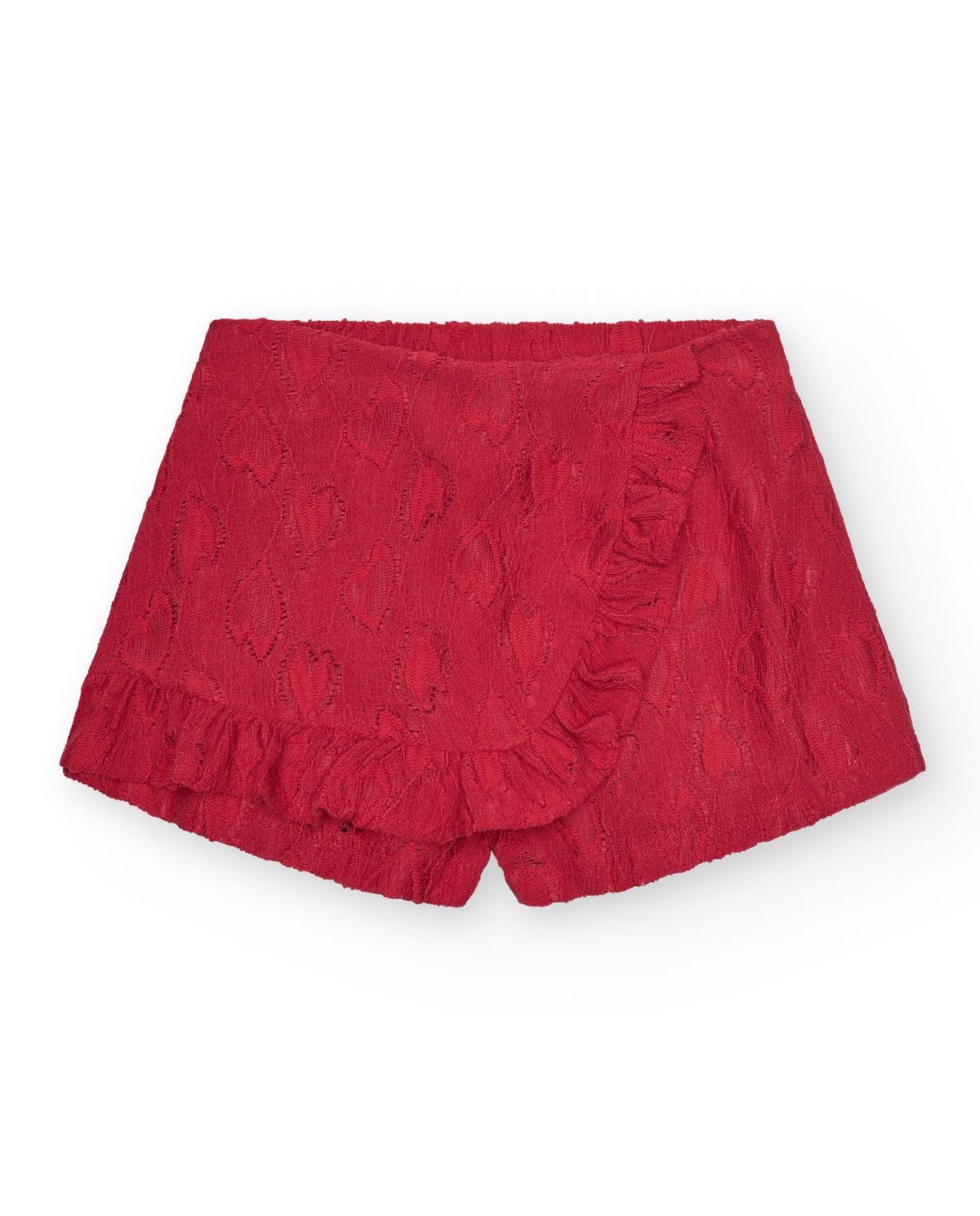 Falda-pantalón para niña en rojo con cintura elástica y volantes