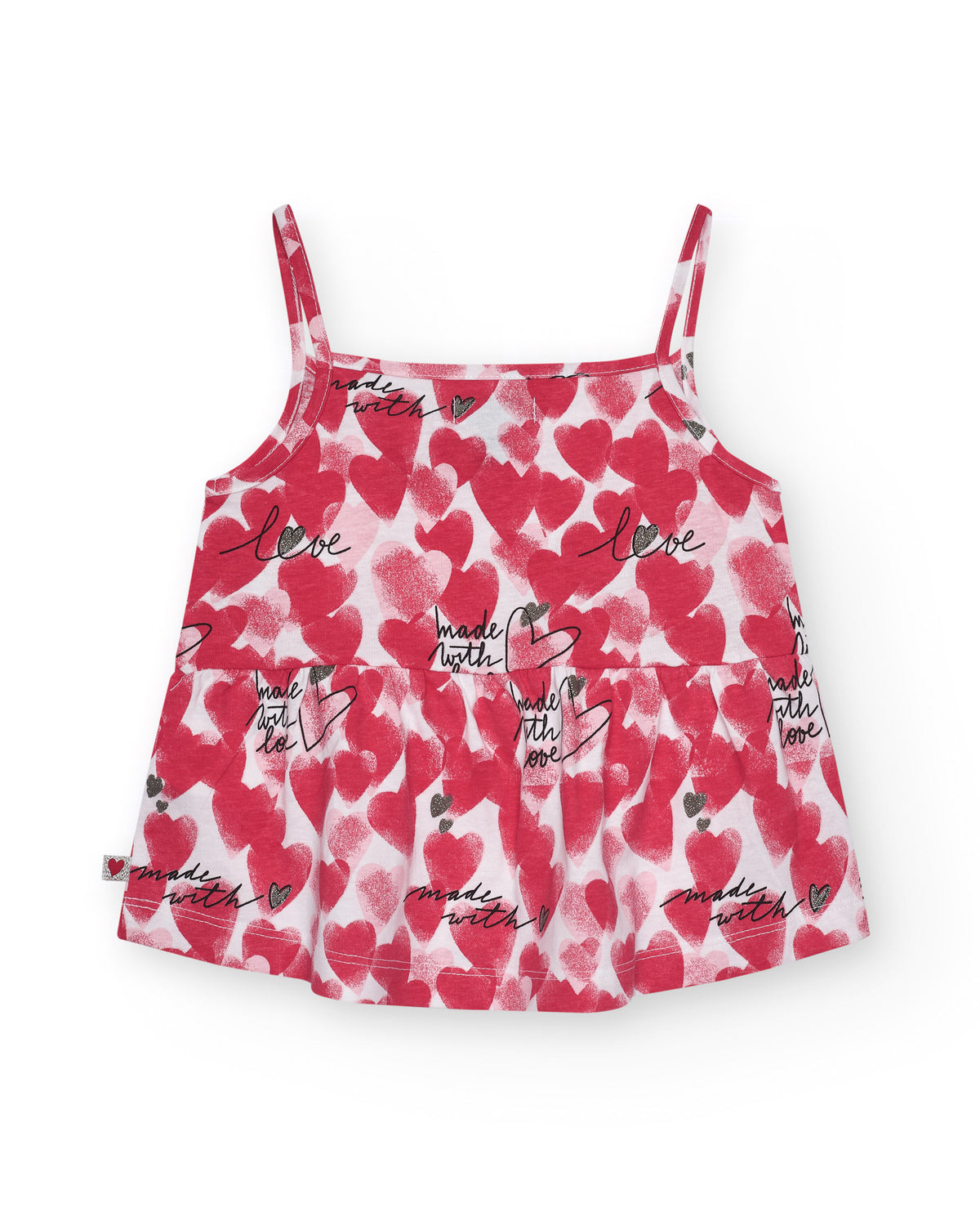 Camiseta para niña en rojo y blanco de tirantes y corazones