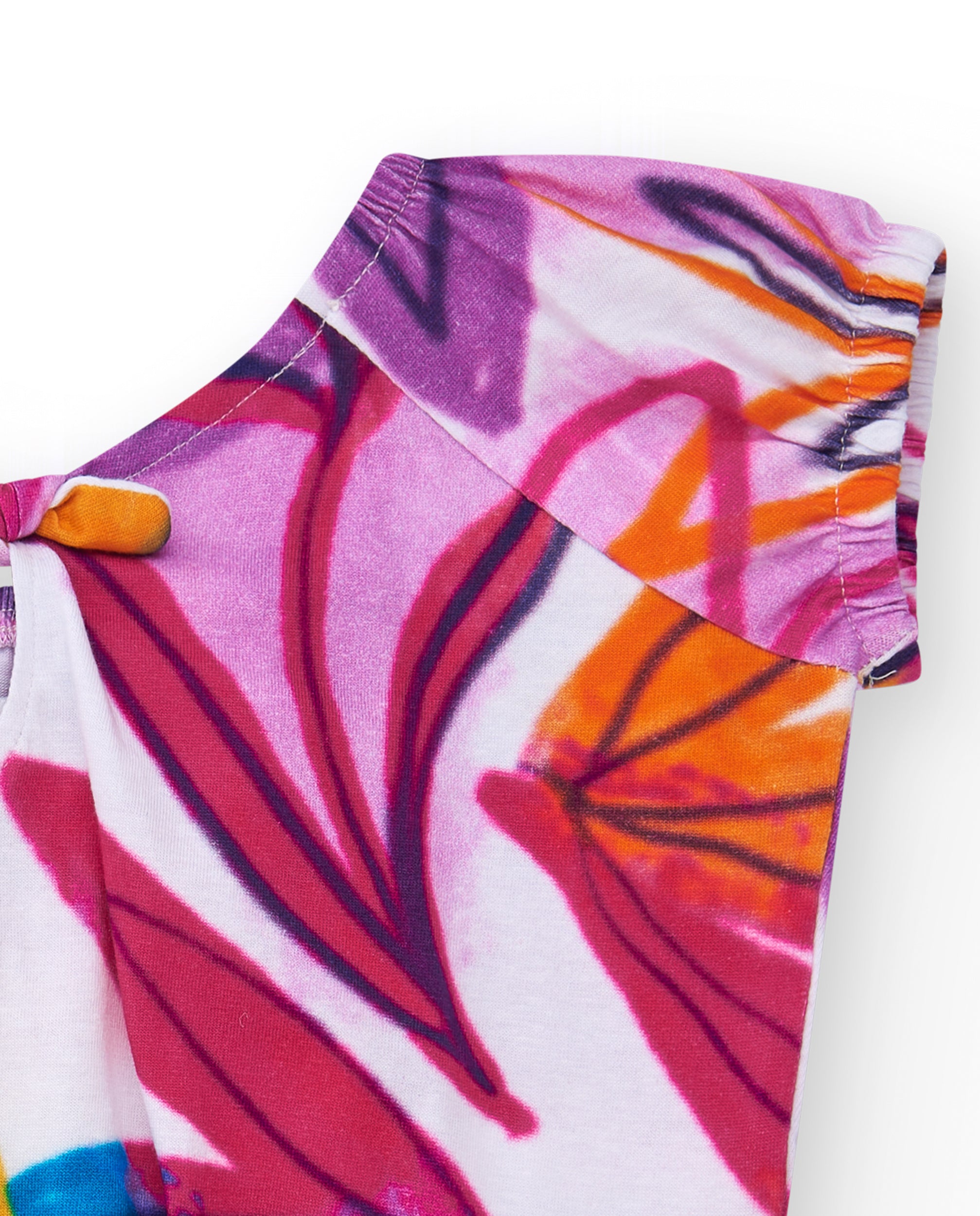 Camiseta para niña en blanco con estampado tropical y nudo en