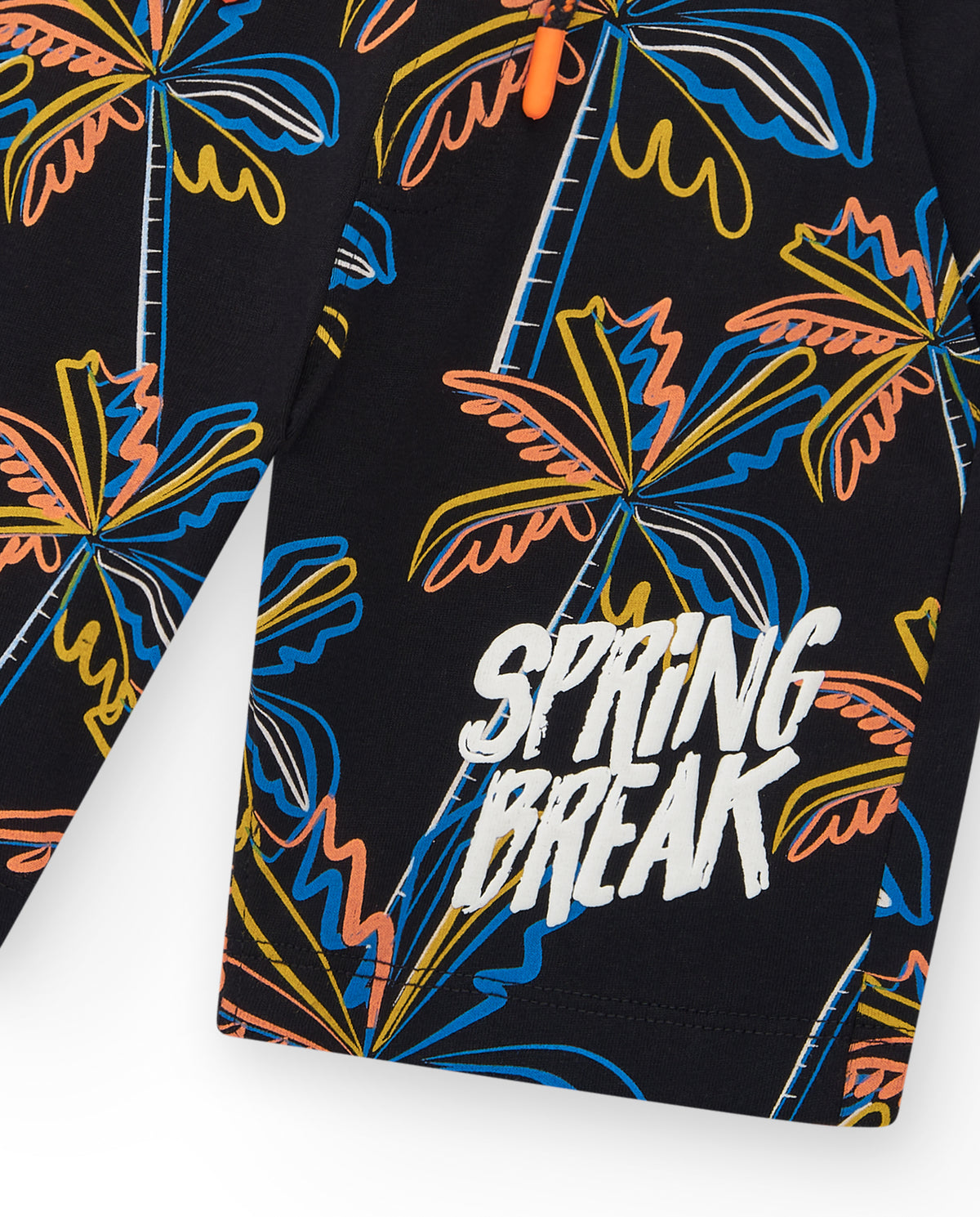 Bermuda para niño en negro con estampado tropical y cintura