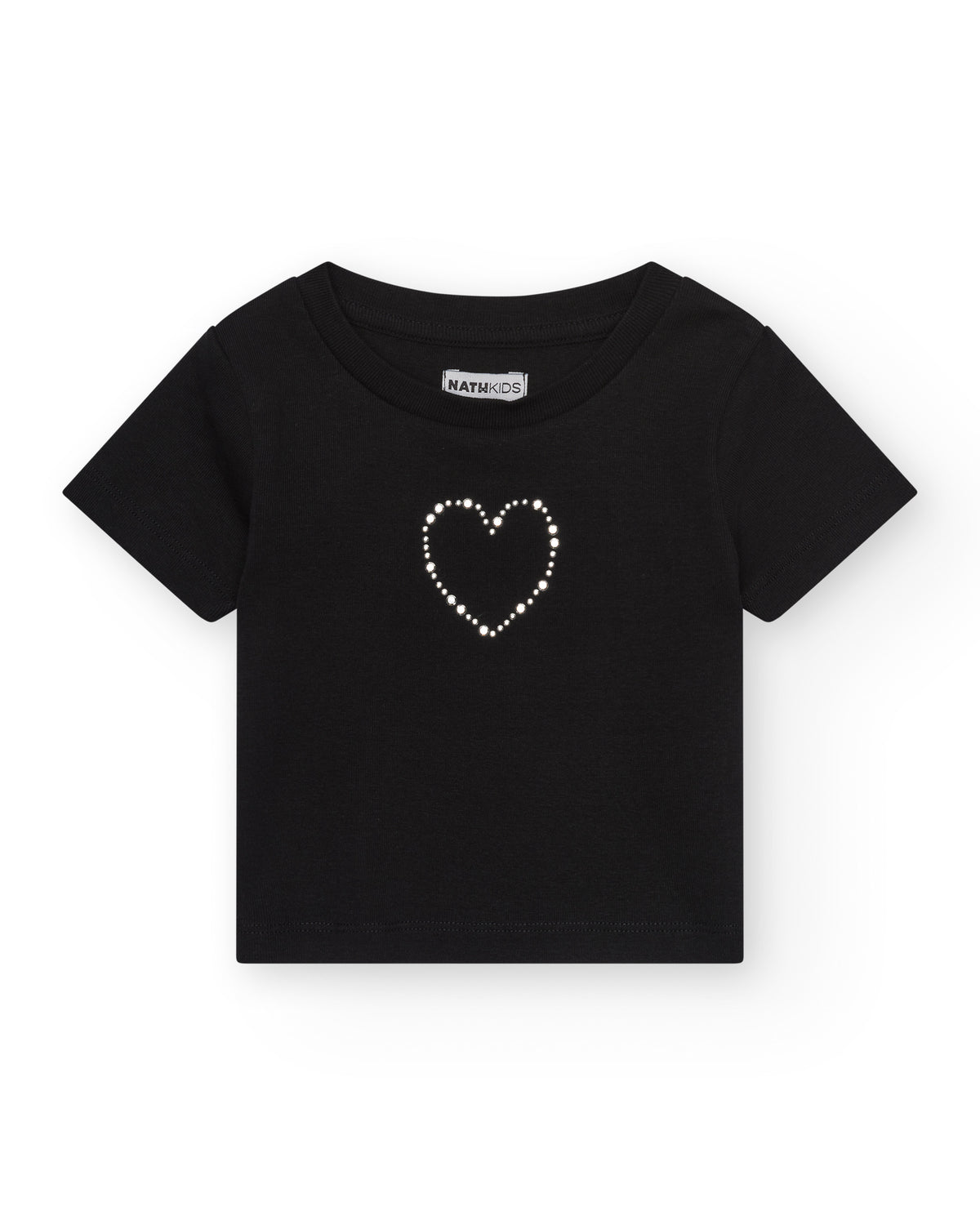 Camiseta para niña en negro de manga corta y corazón brillante