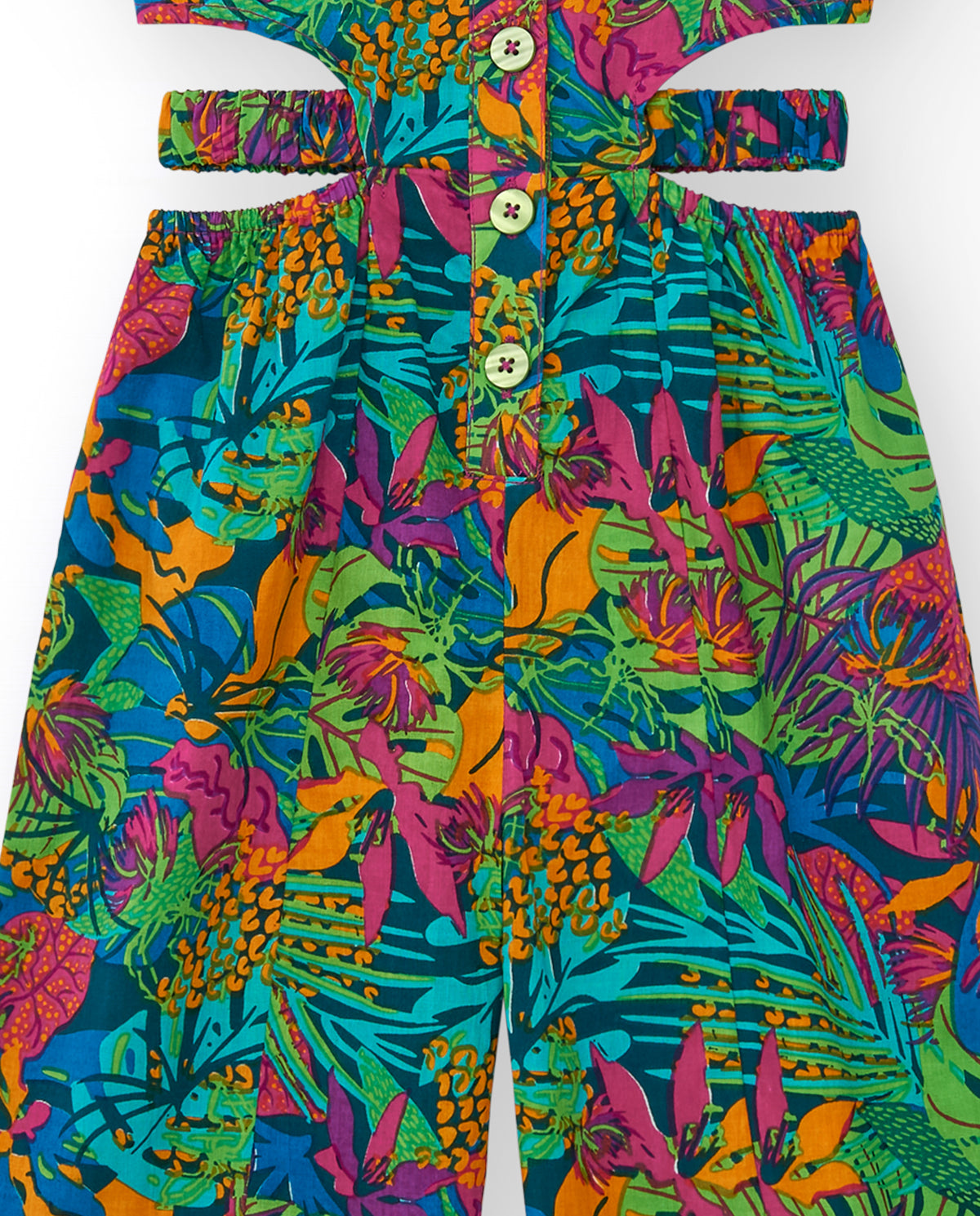 Mono para niña con estampado tropical, botones frontales y