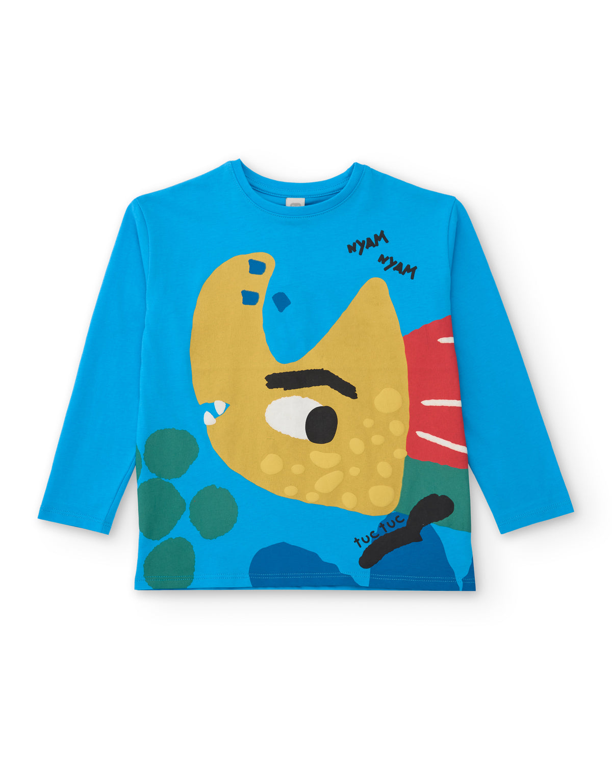 Camiseta de manga larga para niño en azul con estampado de pez