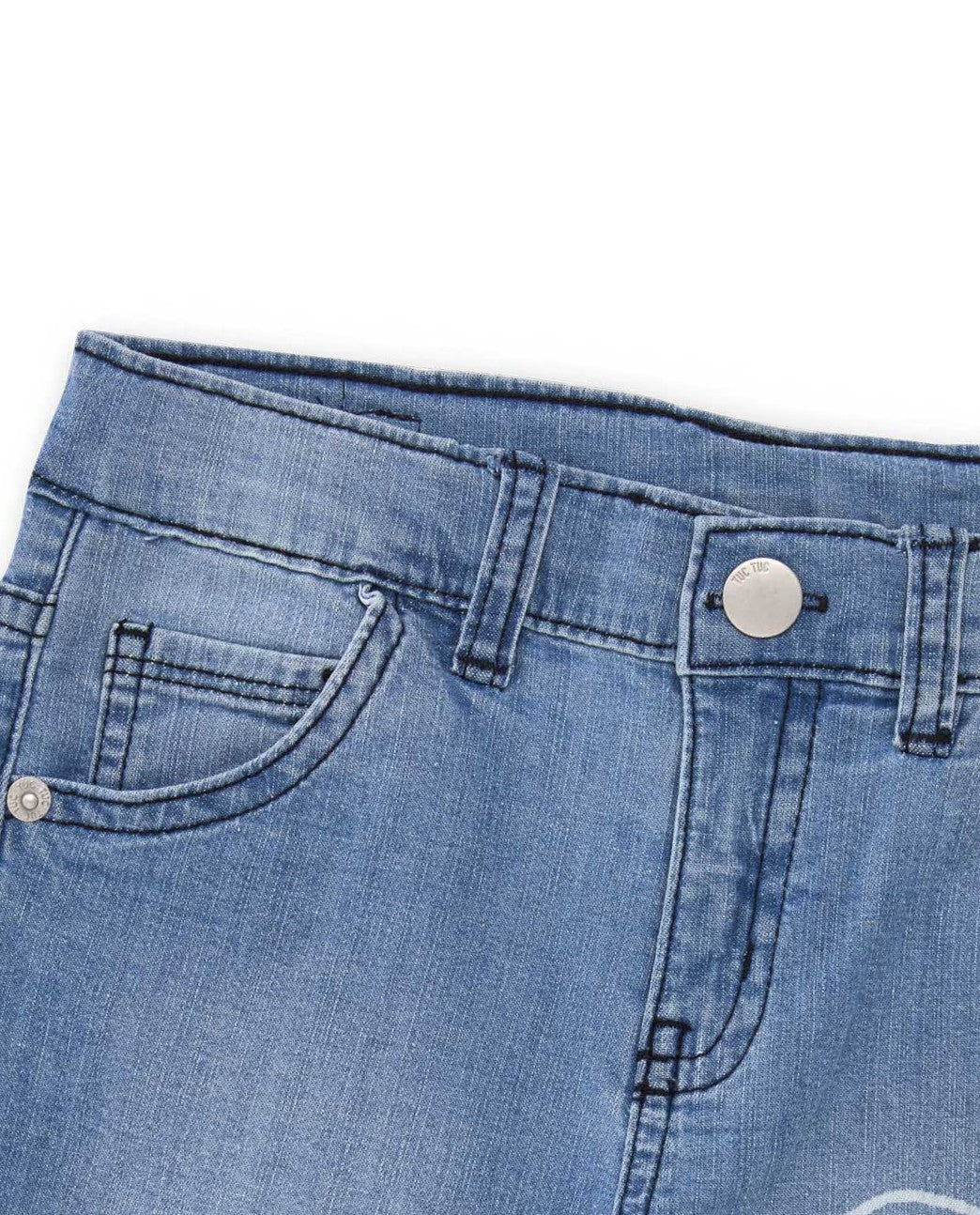 Bermuda vaquera para niño en azul con estampado de palmera