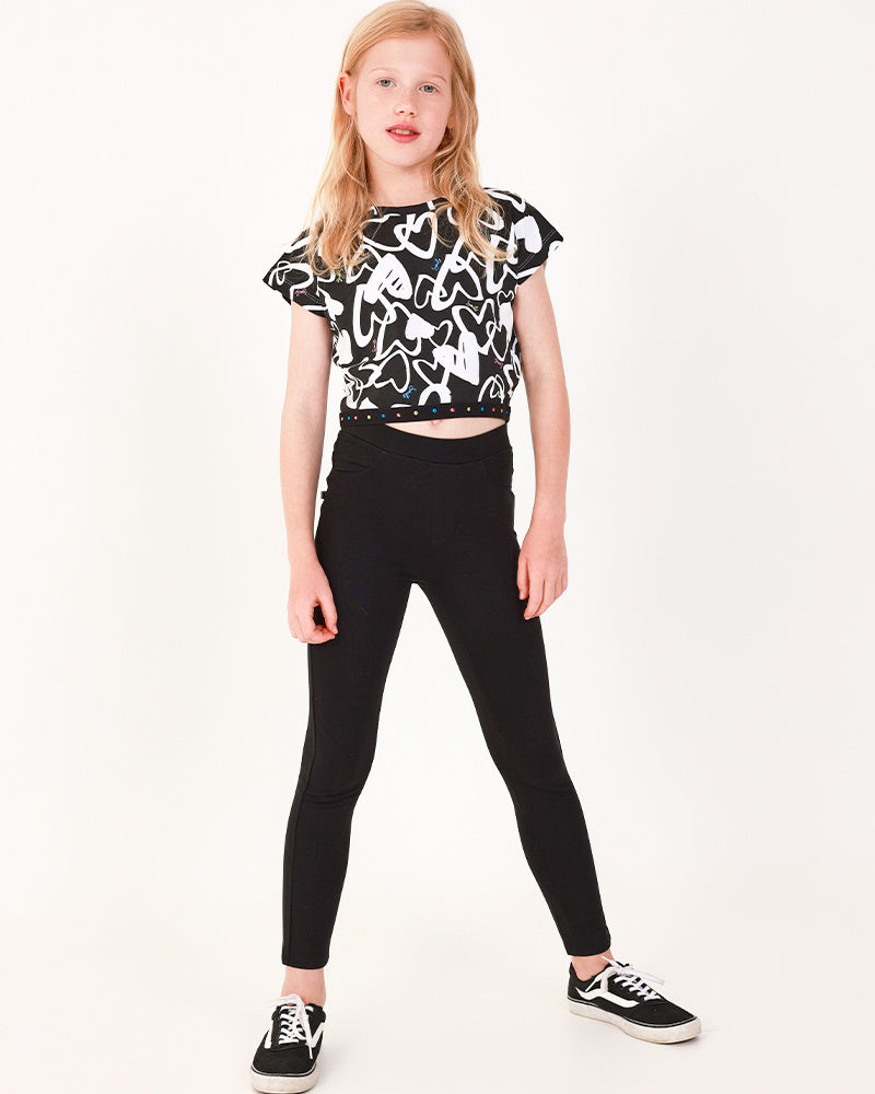 Legging para niña en negro con cintura elástica