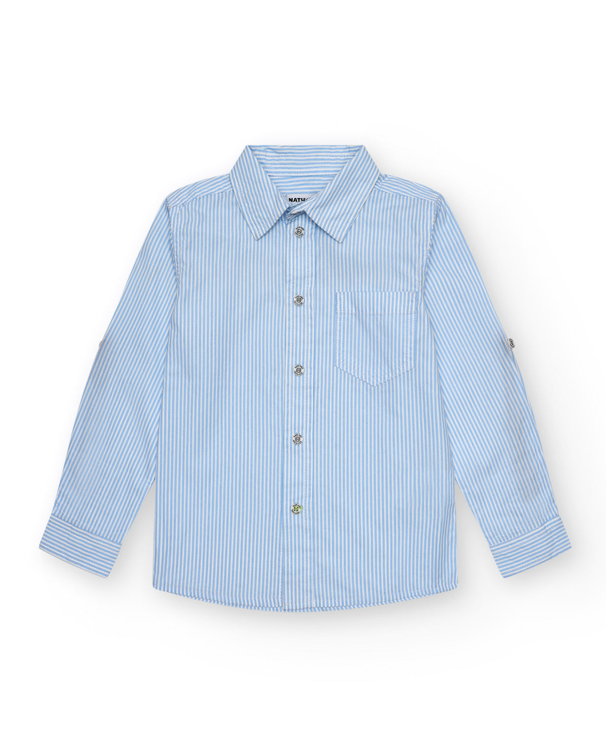 Camisa para niño en azul con rayas finas y manga larga