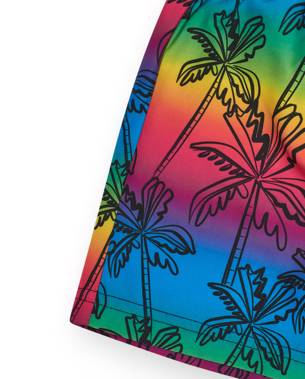 Bañador para niño multicolor con estampado de palmeras y cintura ajustable.