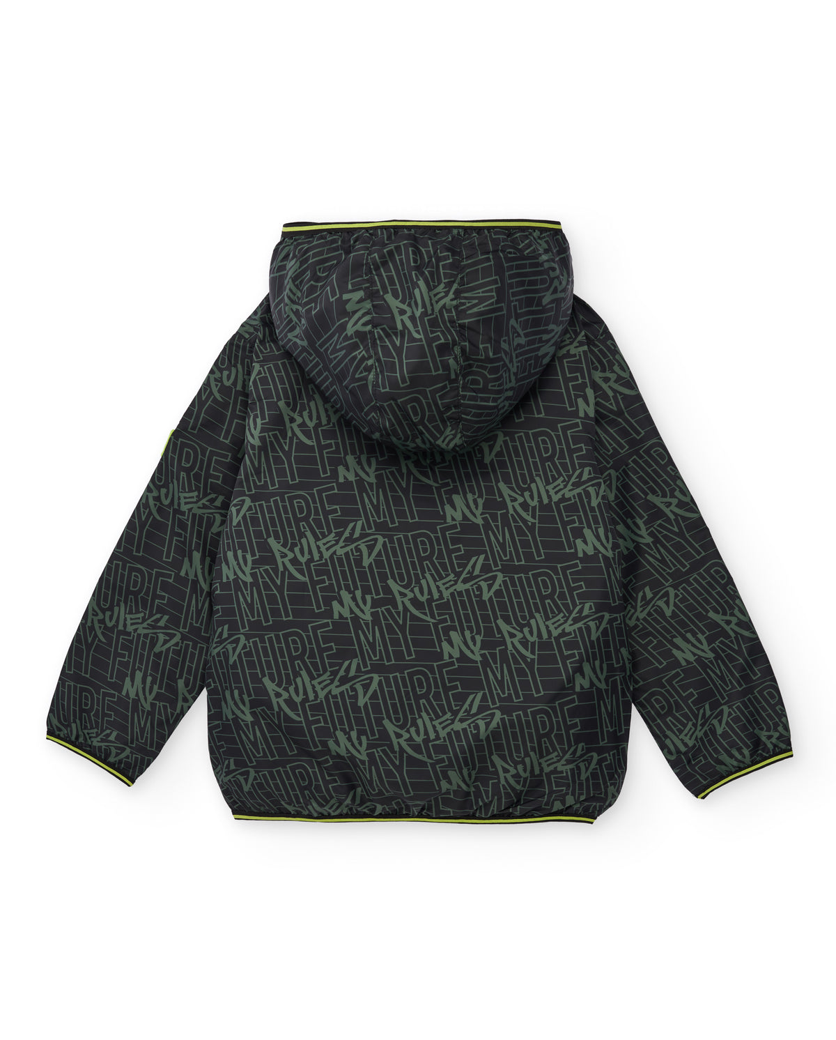 Cazadora niño en negro con capucha estampada