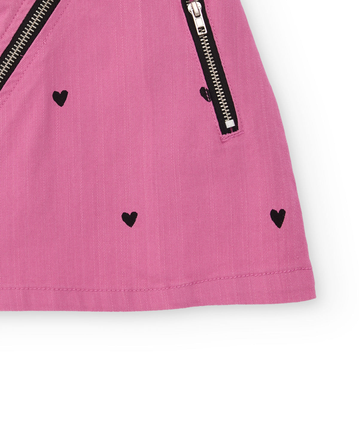 Falda mini niña en rosa con corazones y cremallera diagonal