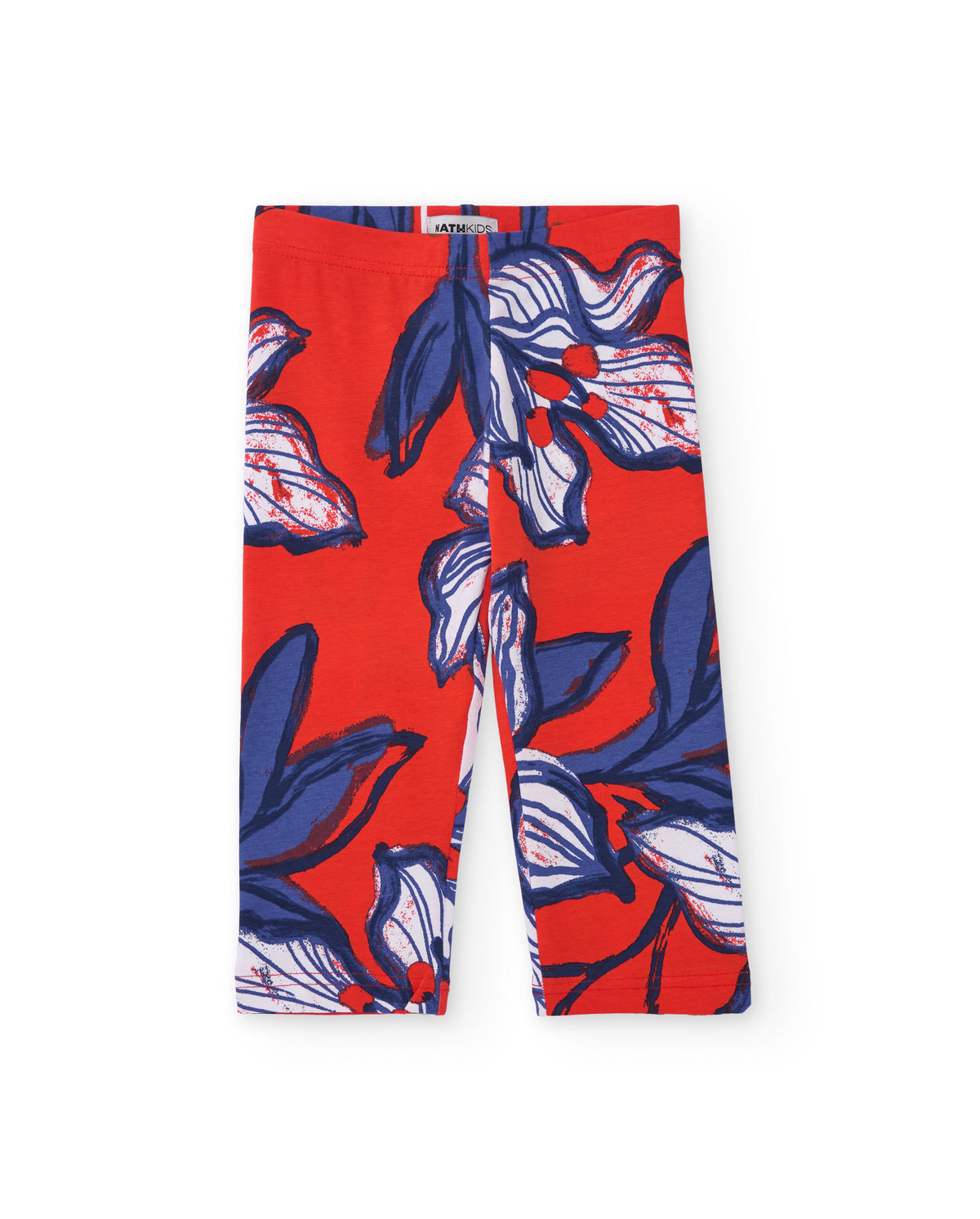 Leggings niña en rojo con estampado floral azul