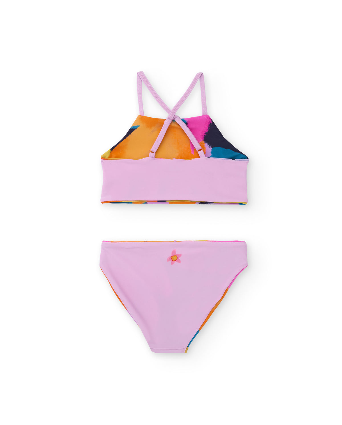 Bikini niña reversible en tonos pastel con tirantes cruzados