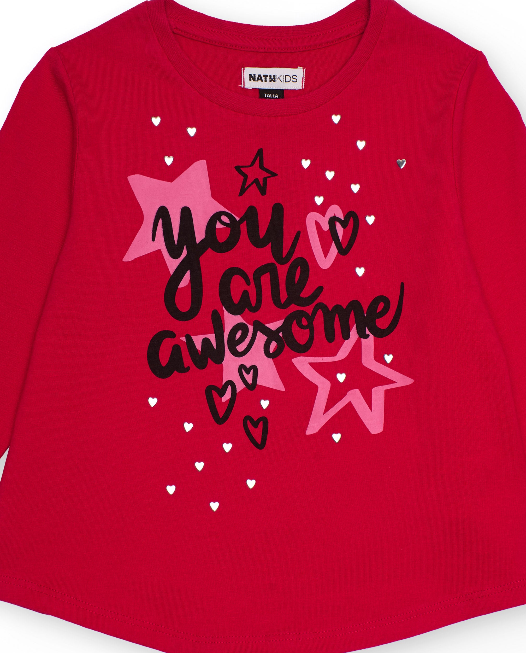 Camiseta de manga larga para niña color fucsia con estampado de