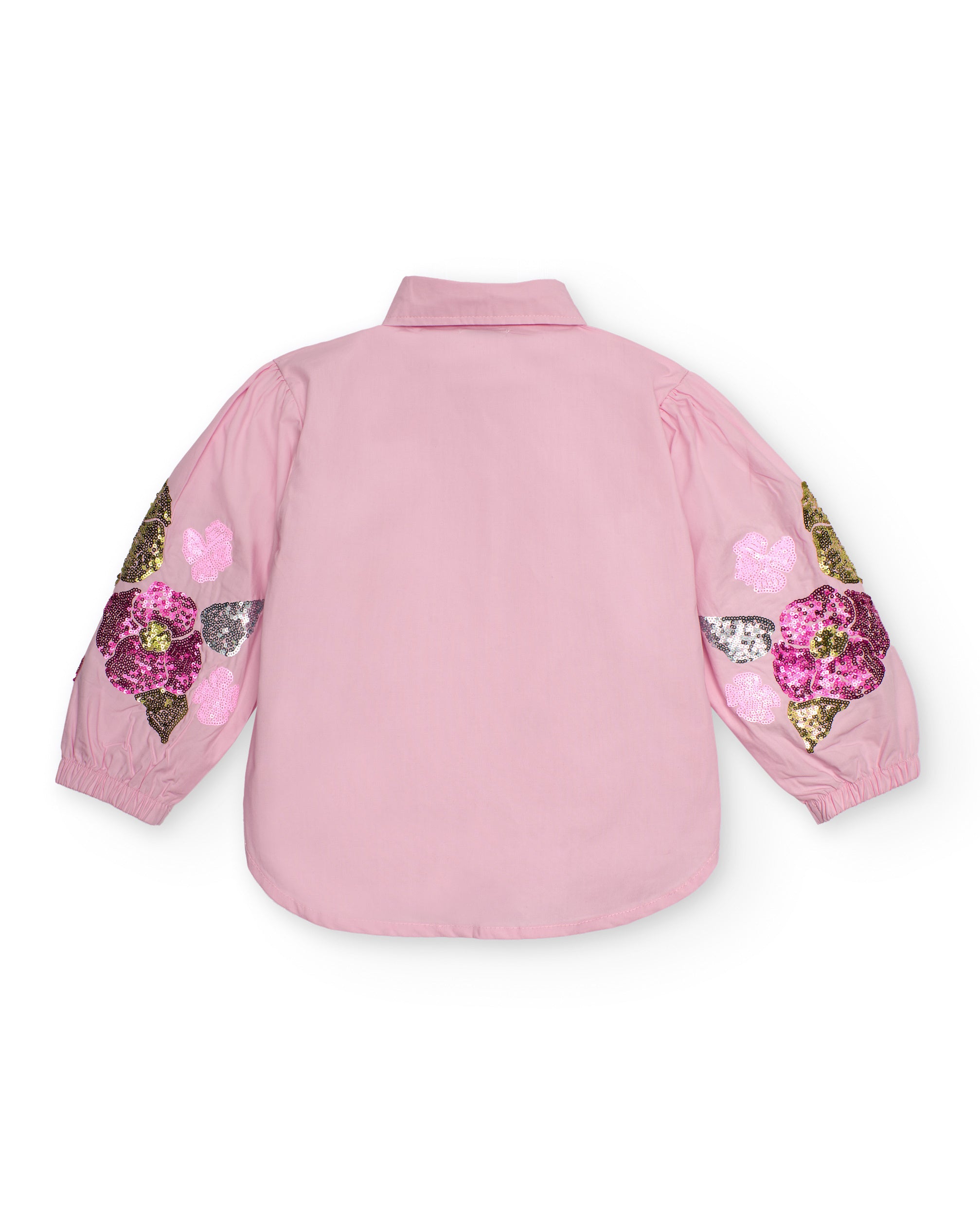 Camisa rosa para niña con bordado floral en mangas