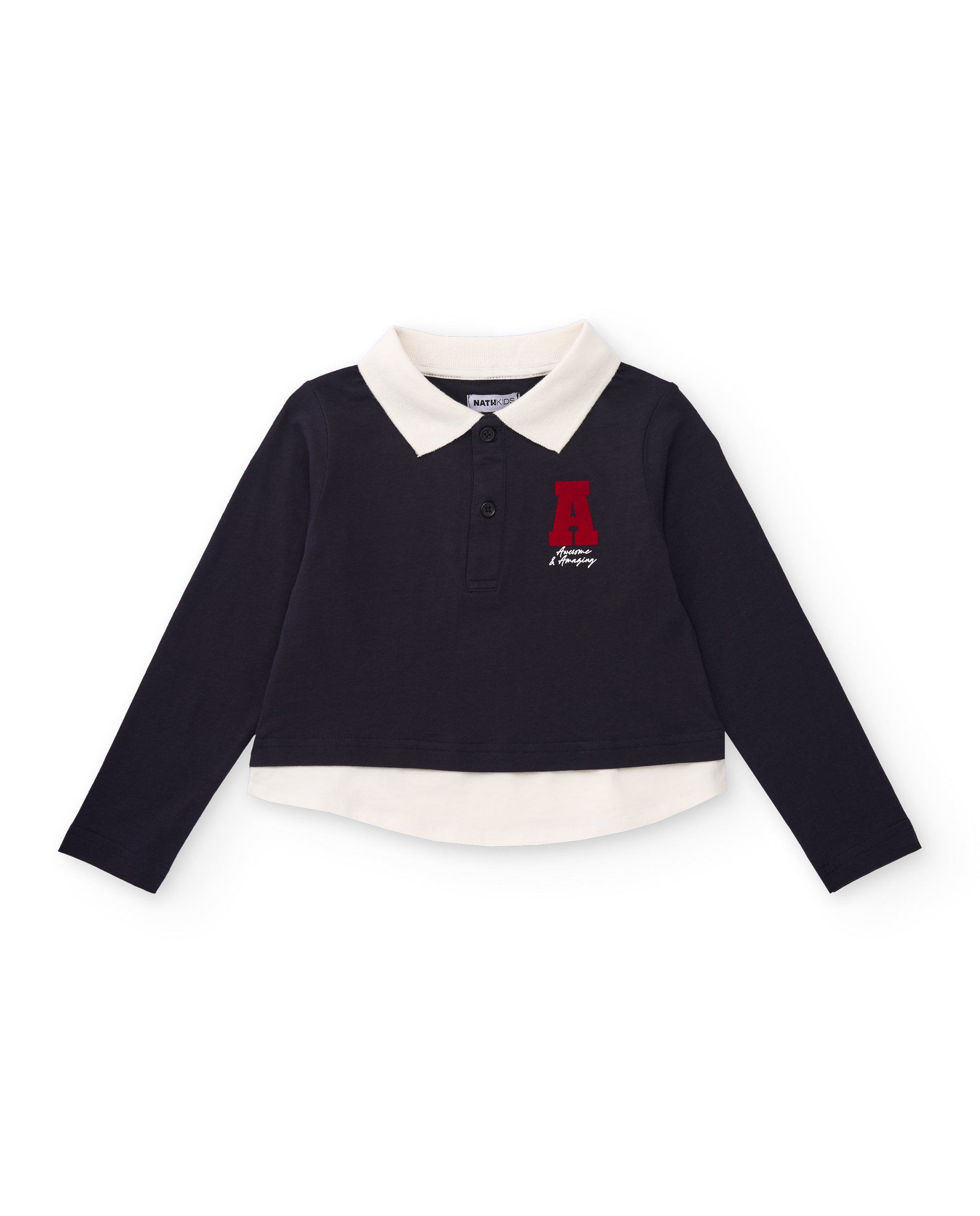 Polo de manga larga para niña en azul marino con cuello