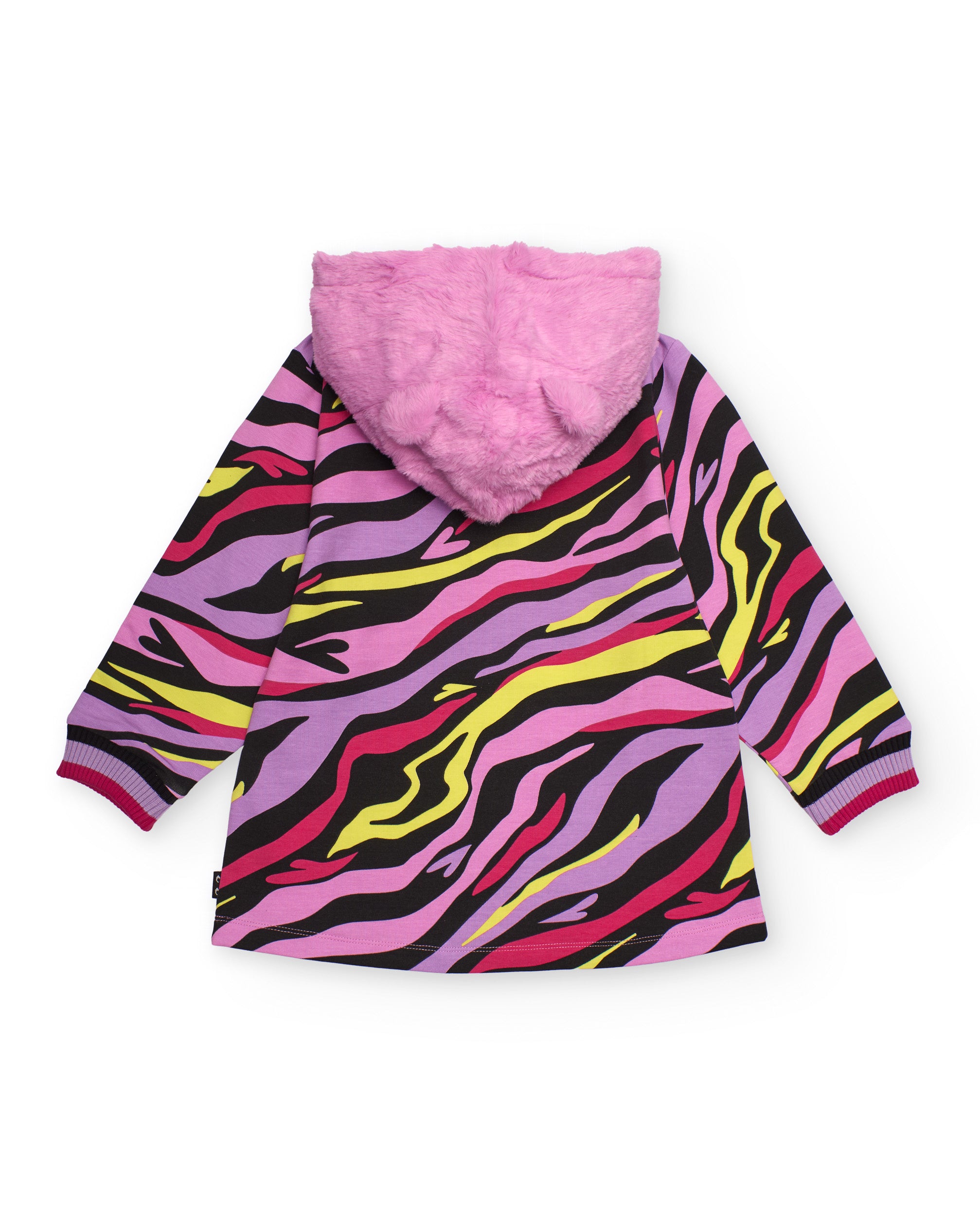 Vestido de felpa para niña con estampado multicolor y capucha