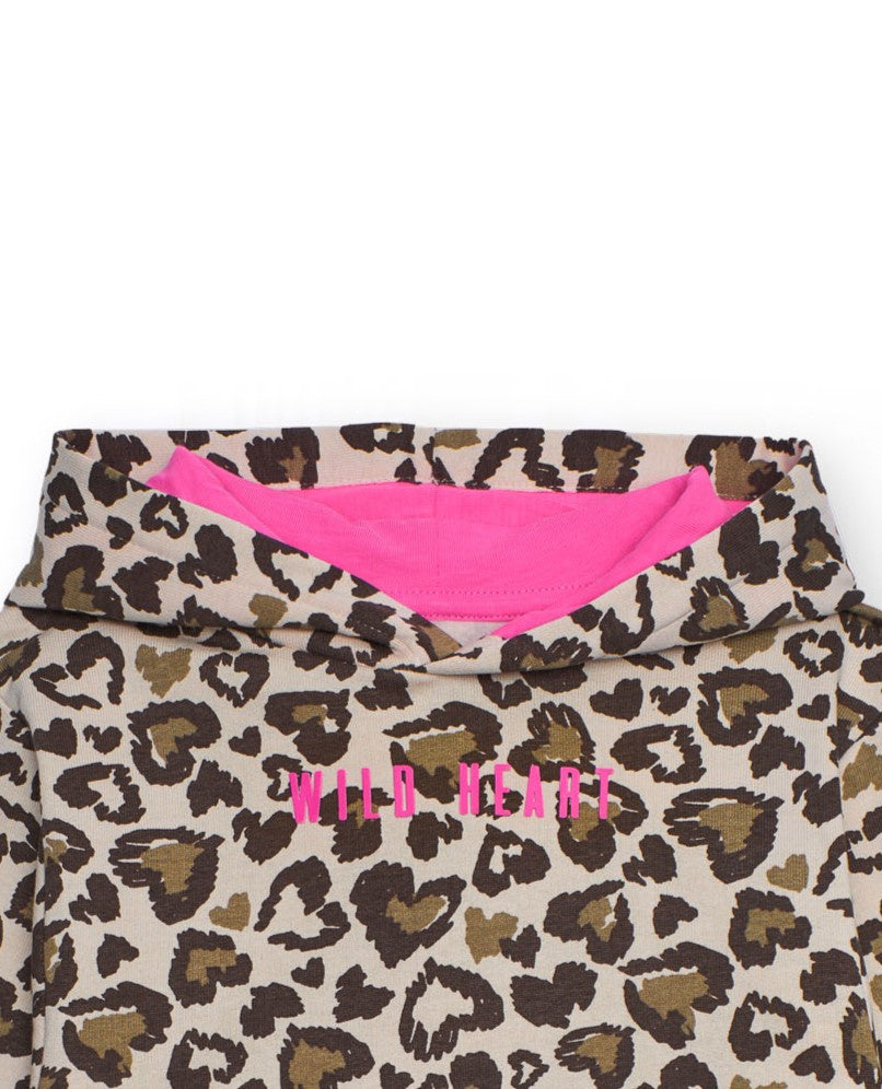 Sudadera con capucha estampado animal print con detalles fucsia