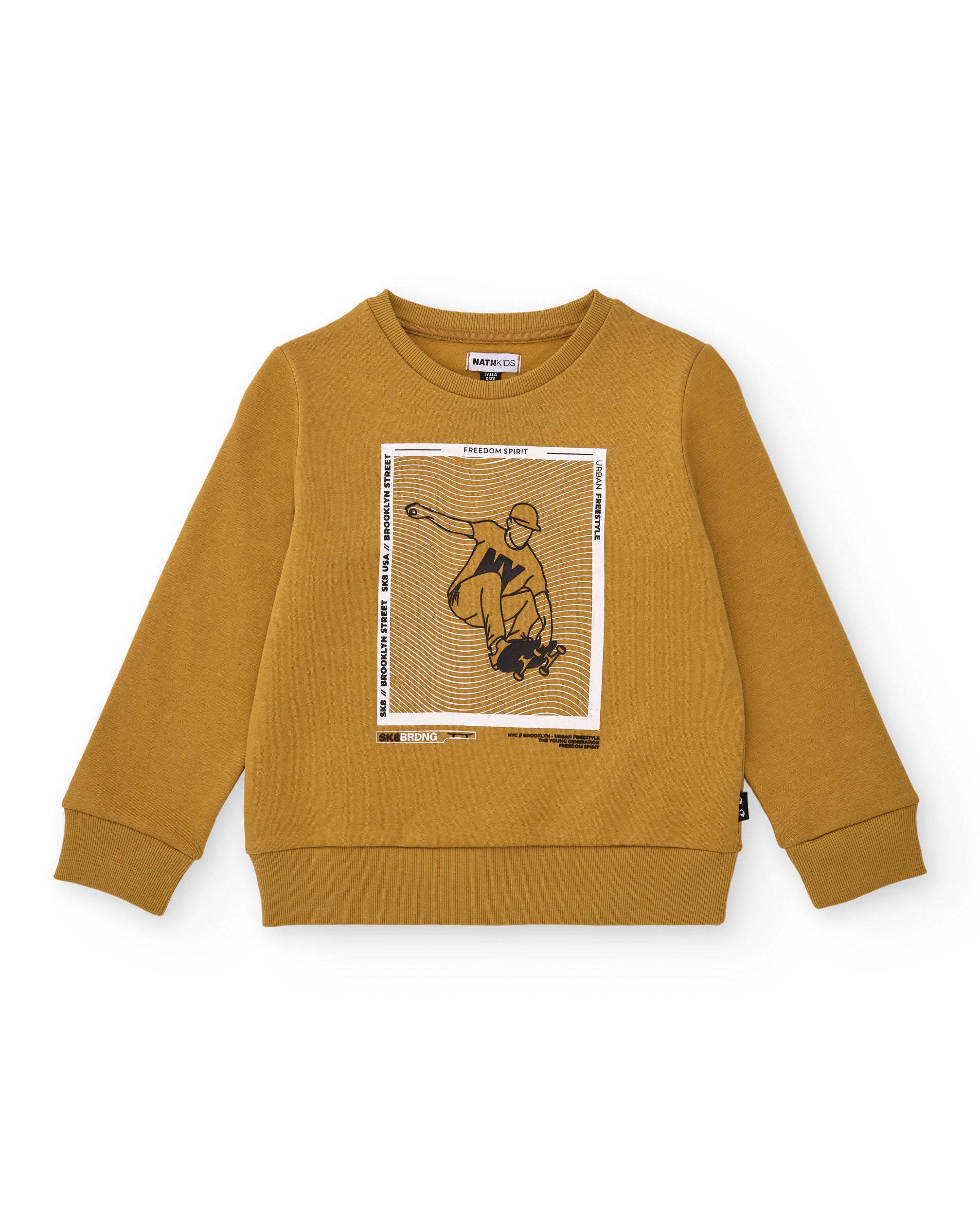 Sudadera mostaza para niño con estampado de skater