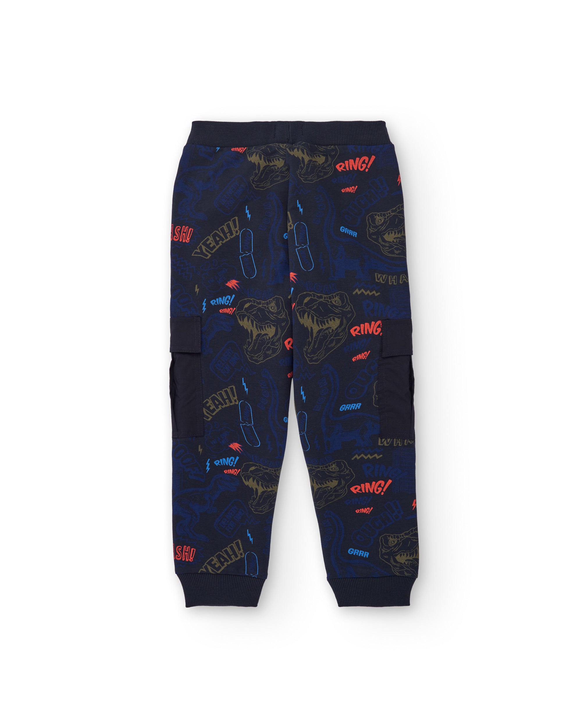 Pantalón jogger azul marino con estampado de dinosaurios y