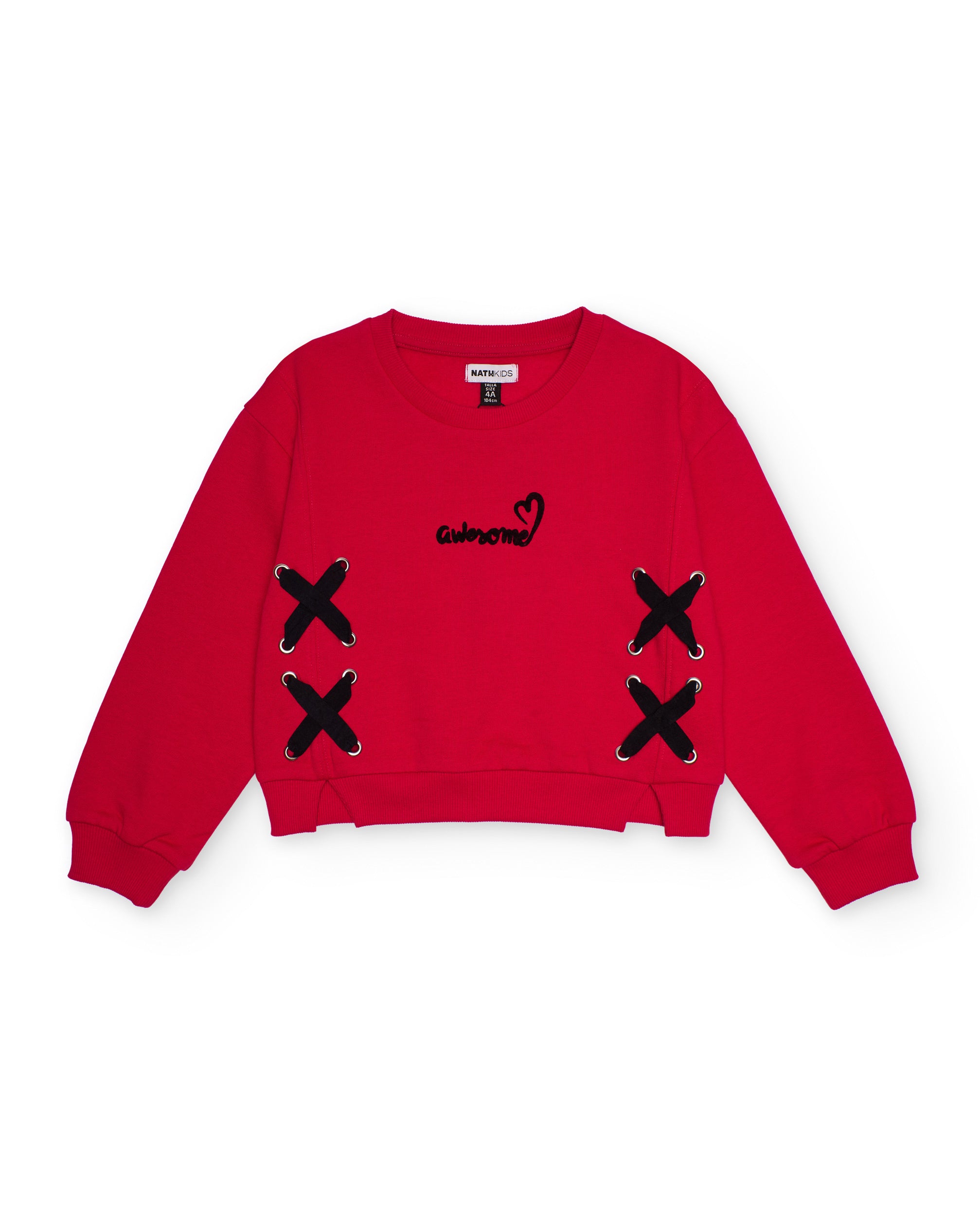 Sudadera roja para niña con detalle de lazos cruzados