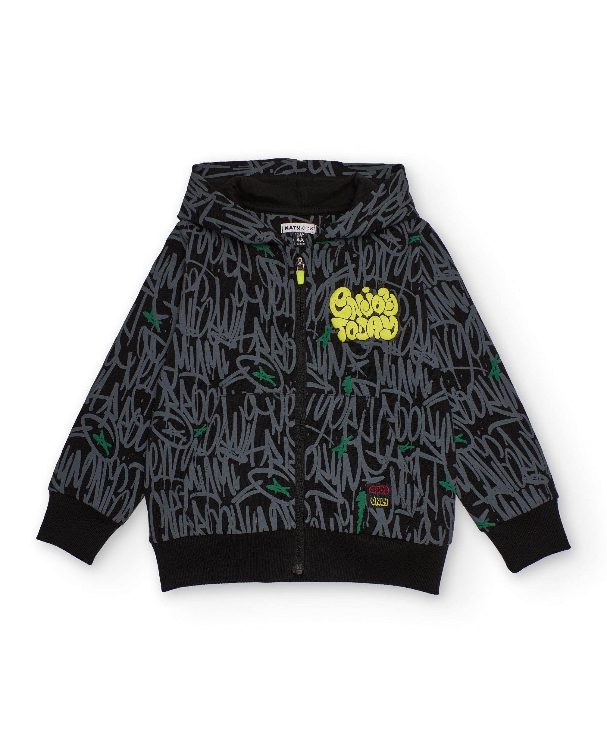 Sudadera con capucha para niño con estampado urbano multicolor