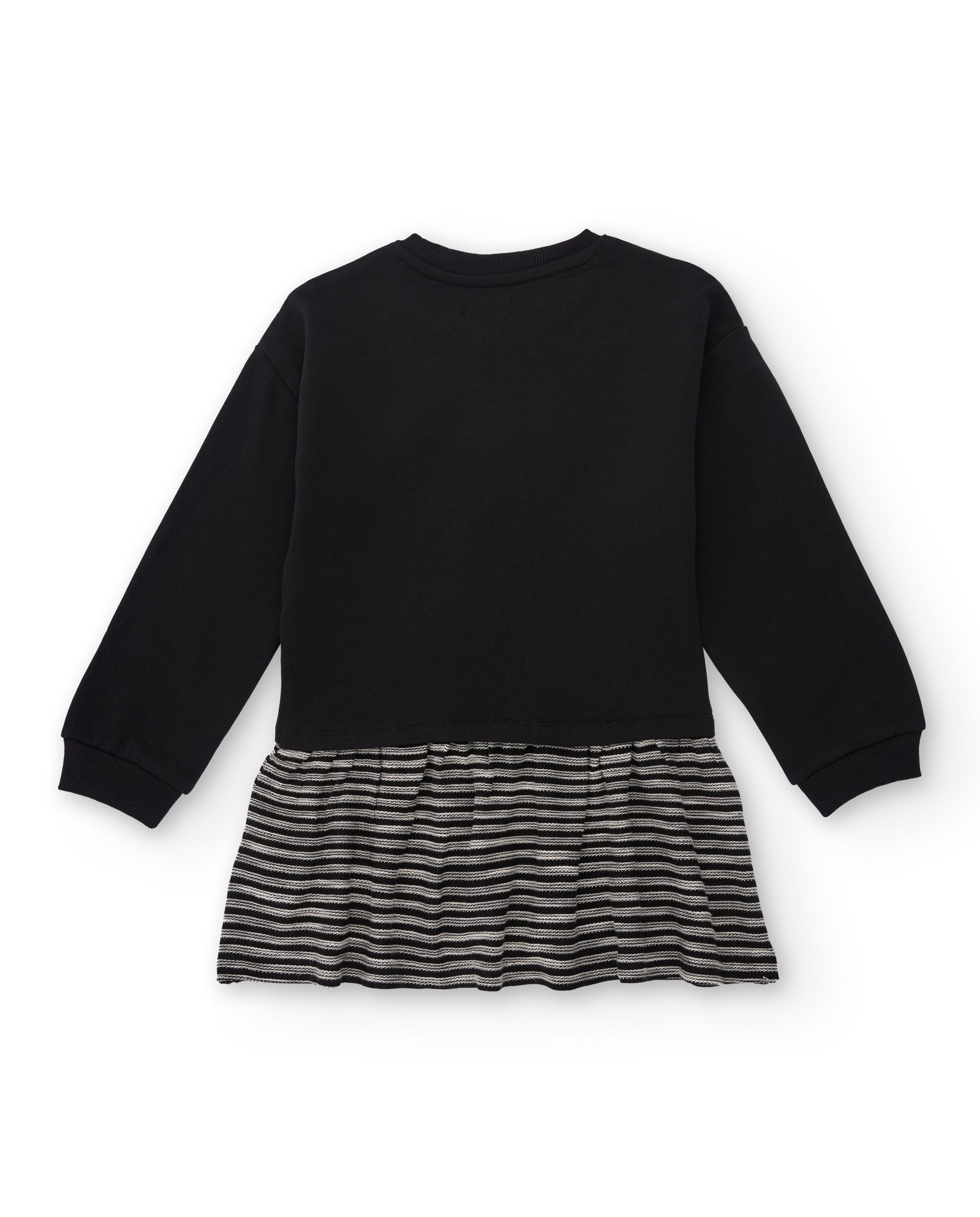 Vestido sudadera negro para niña con falda de rayas y detalle
