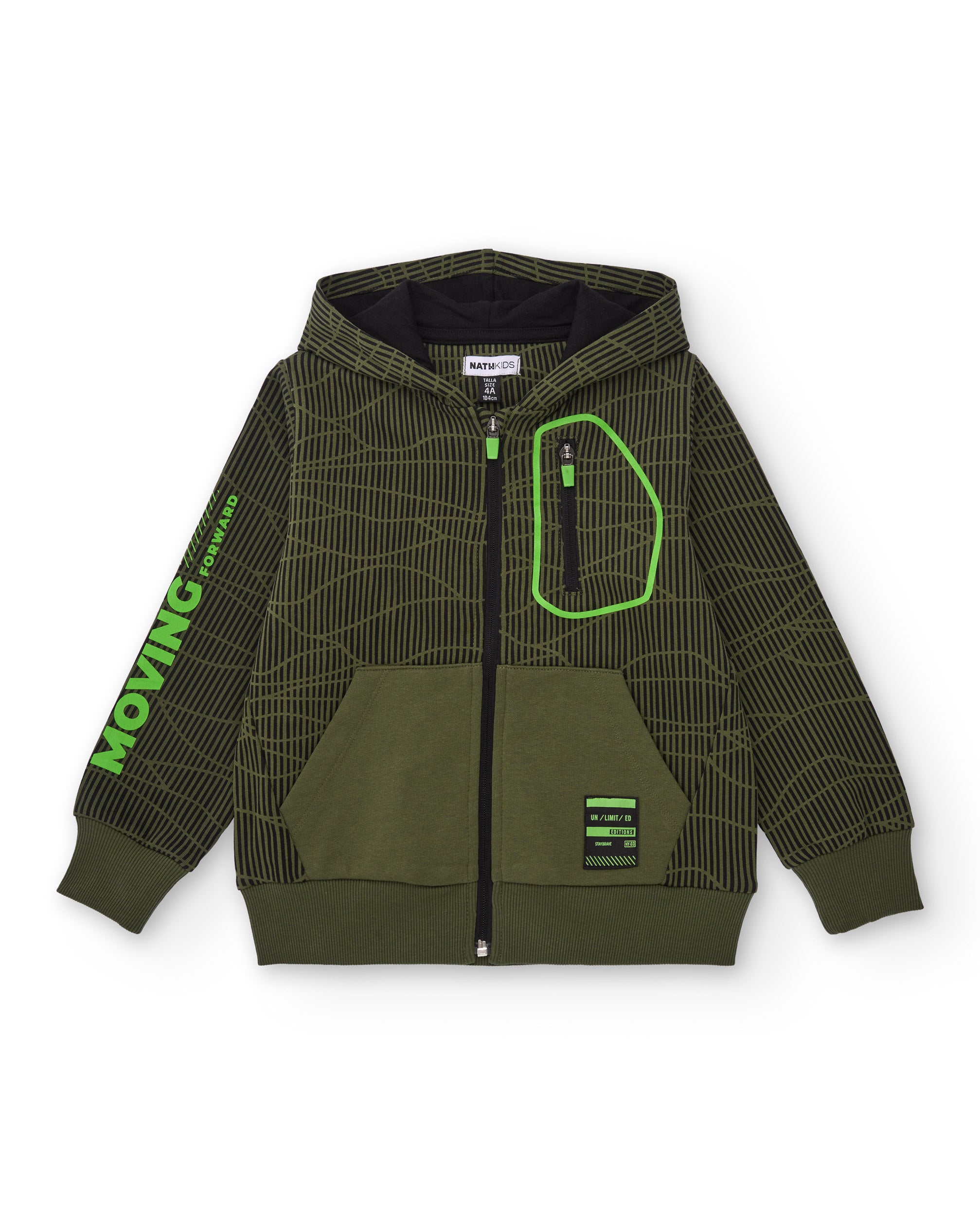 Sudadera con capucha para niño en verde con estampado gráfico y