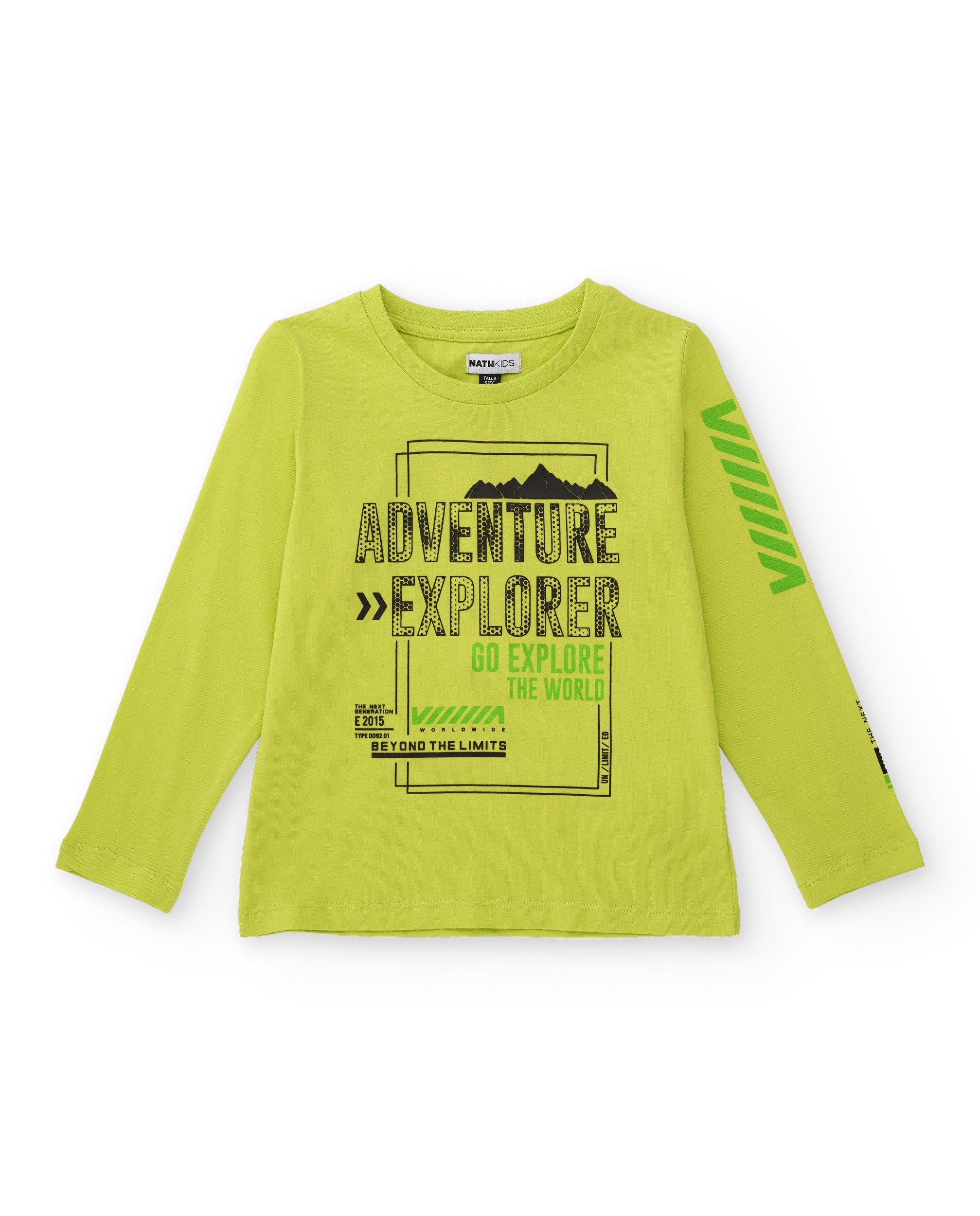 Camiseta verde neón de manga larga para niño con estampado
