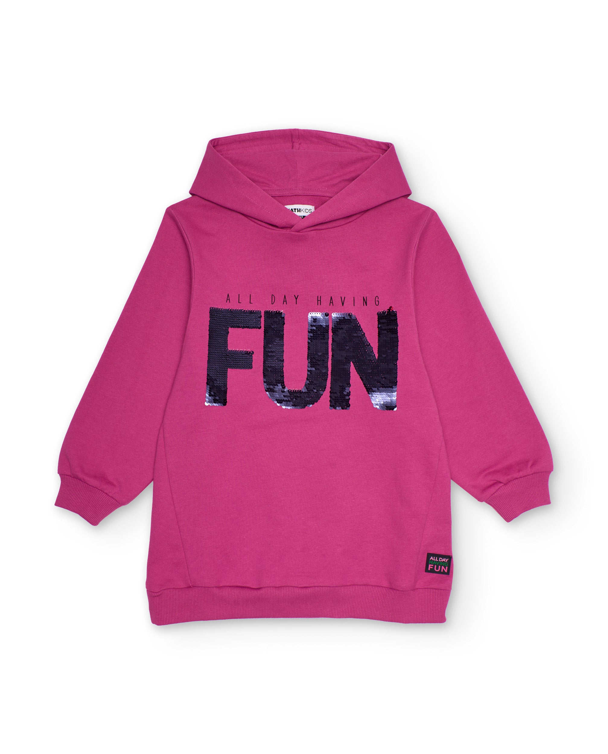 Sudadera fucsia con capucha y lentejuelas reversibles
