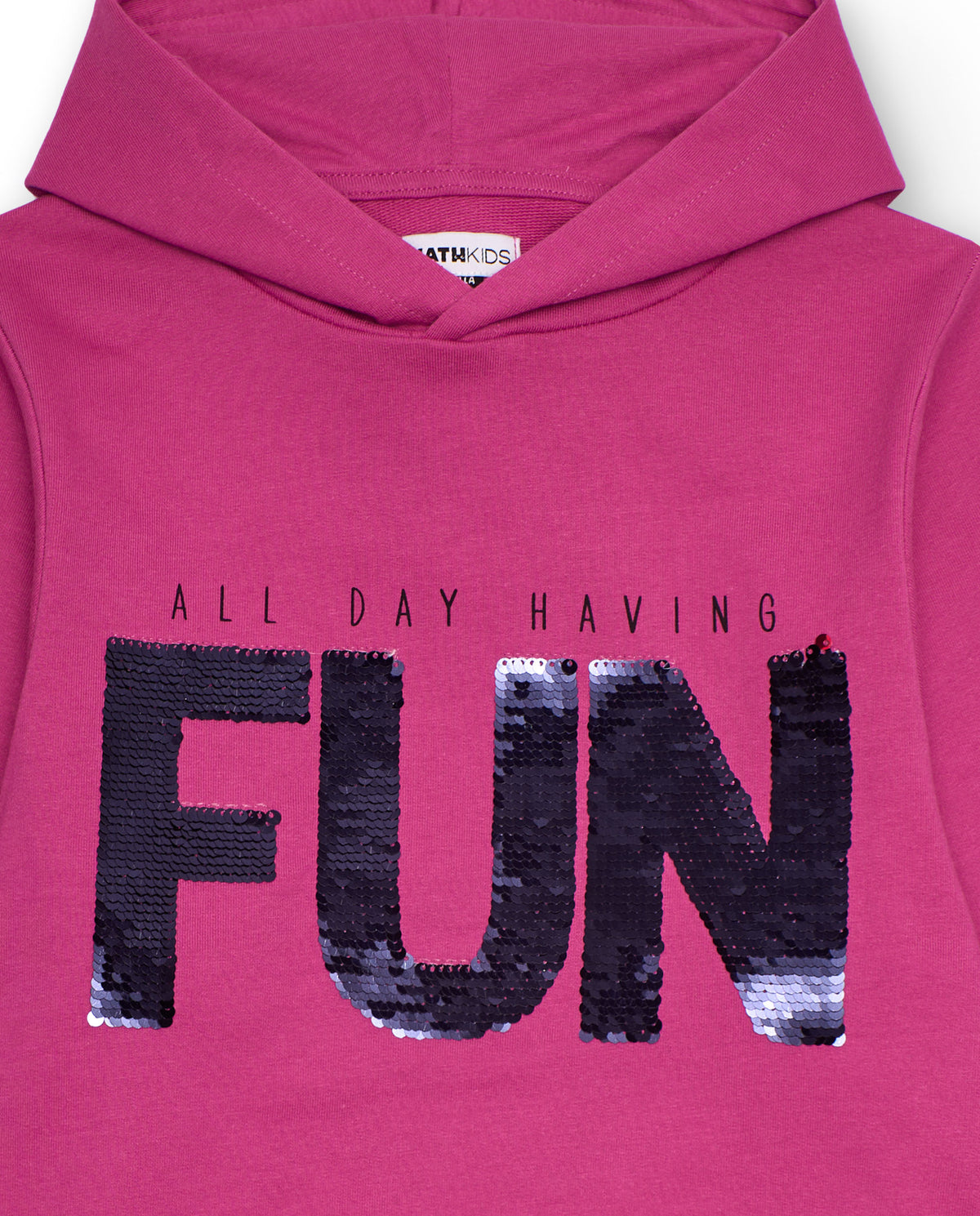 Sudadera fucsia con capucha y lentejuelas reversibles